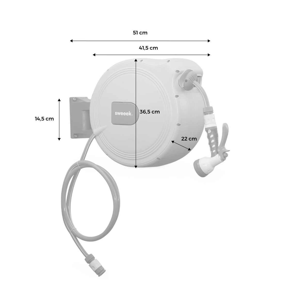 SWEEEK Dévidoir mural automatique 30m. enrouleur avec tuyau d'arrosage. raccord et pistolet d'arrosage fournis