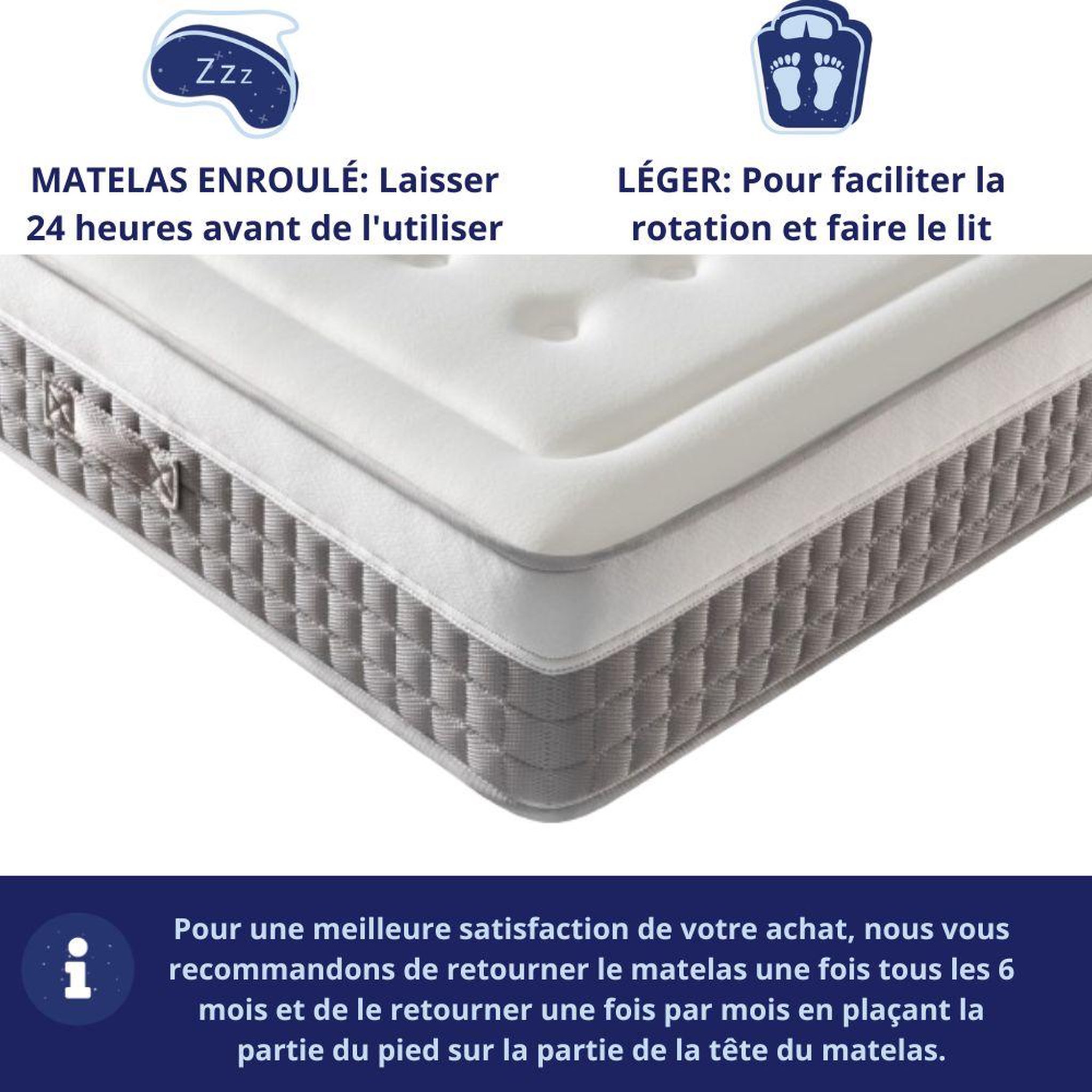 Voir la diapositive 5 : DAGOSTINO HOME Matelas mousse - ferme - réversible - côté été/hiver - h25 cm