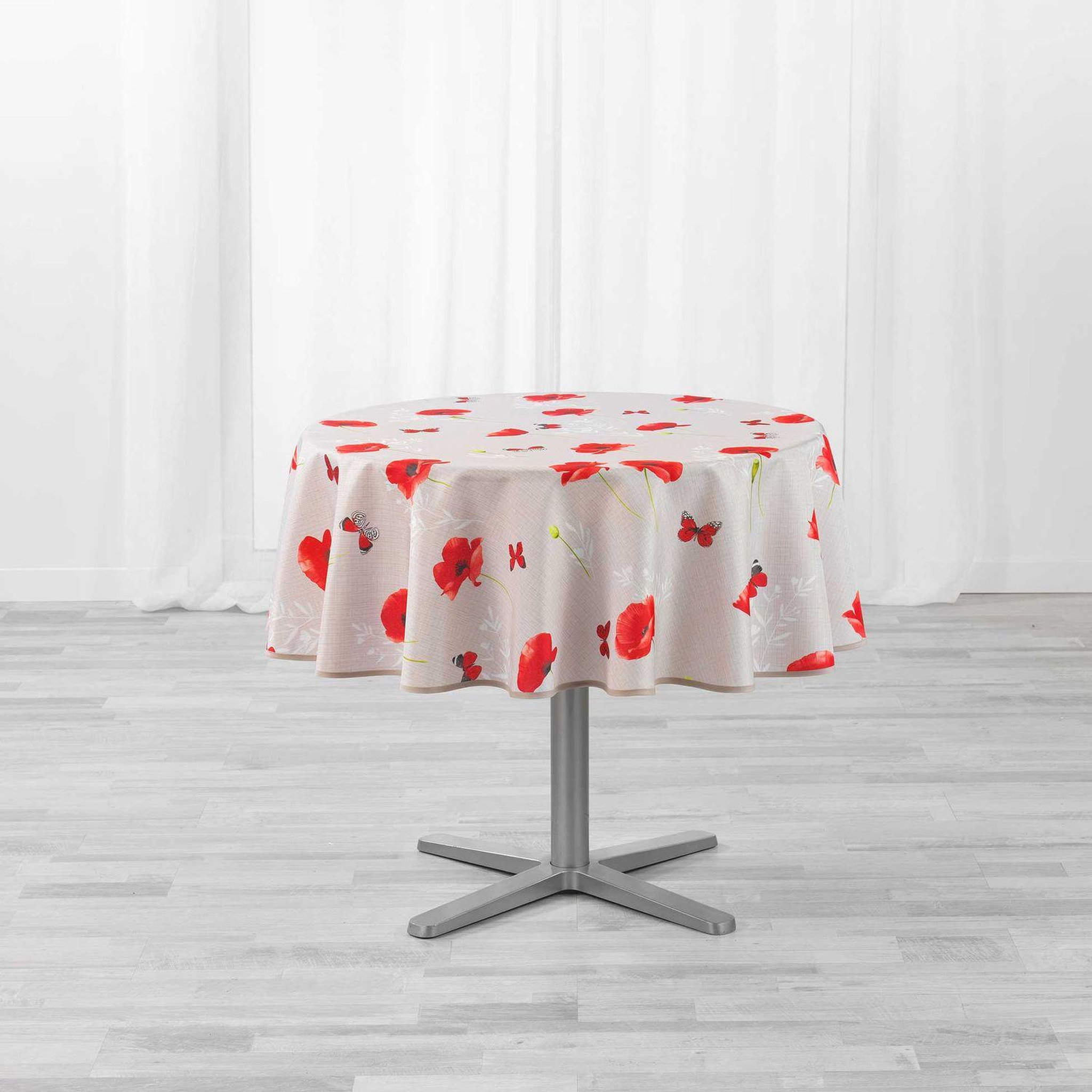 Voir la diapositive 3 : Douceur d'Intérieur Nappe ronde antitache amapola - diam. 180 cm - beige et rouge