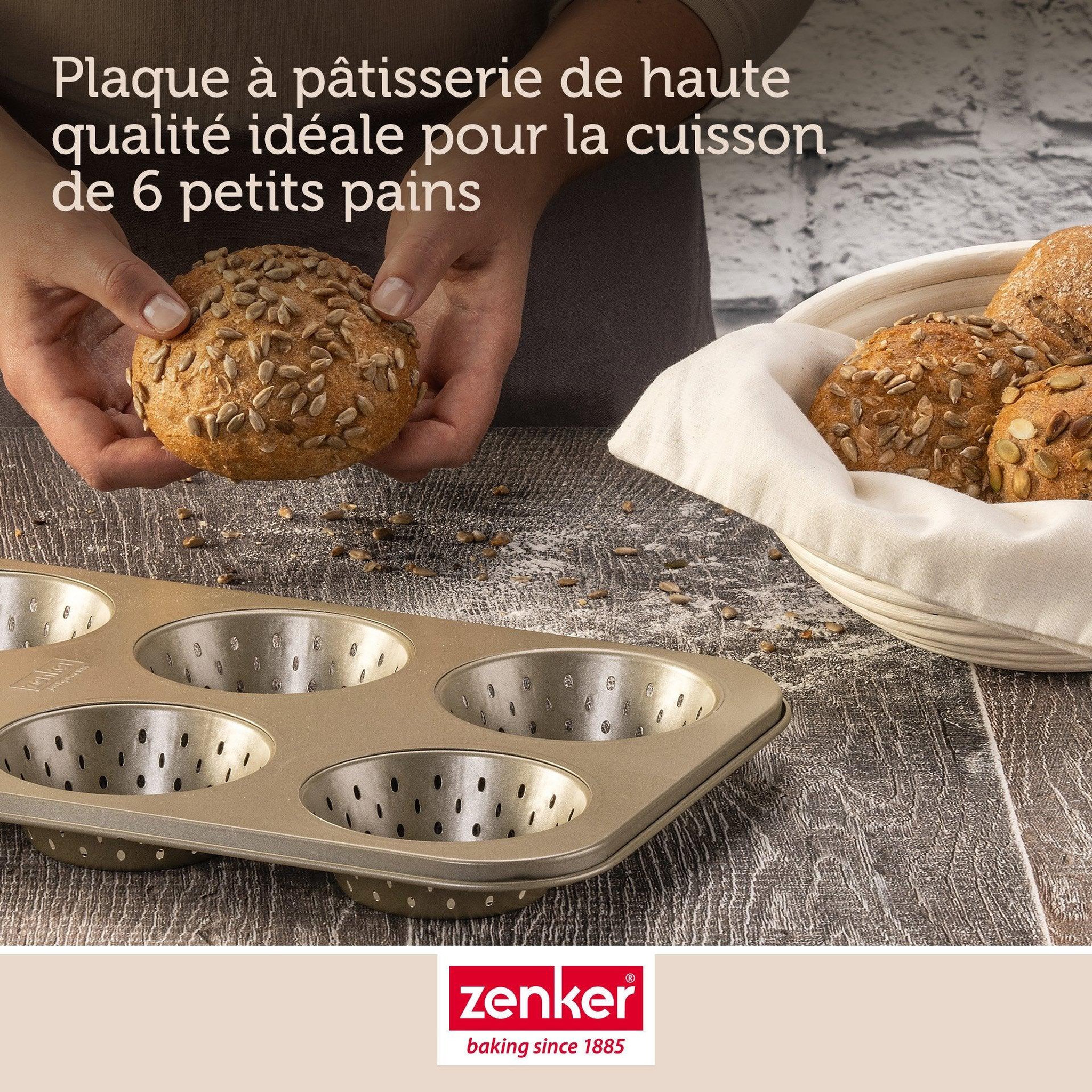 Voir la diapositive 2 : ZENKER Moule à petits pains individuels ronds 6 empreintes 33 x 22 cm zenker mojave gold