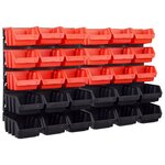 VIDAXL Kit de bacs de stockage et panneaux muraux 32 pcs rouge et noir