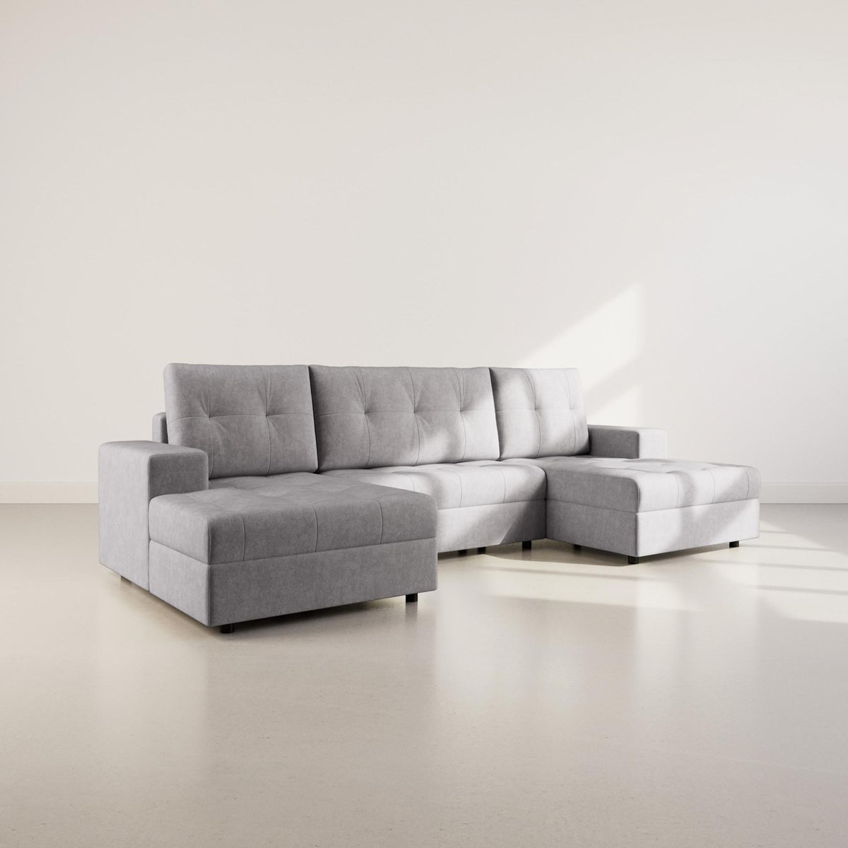 BEST MOBILIER Bastian - canapé panoramique en u 7 places convertible avec coffre en velours texturé