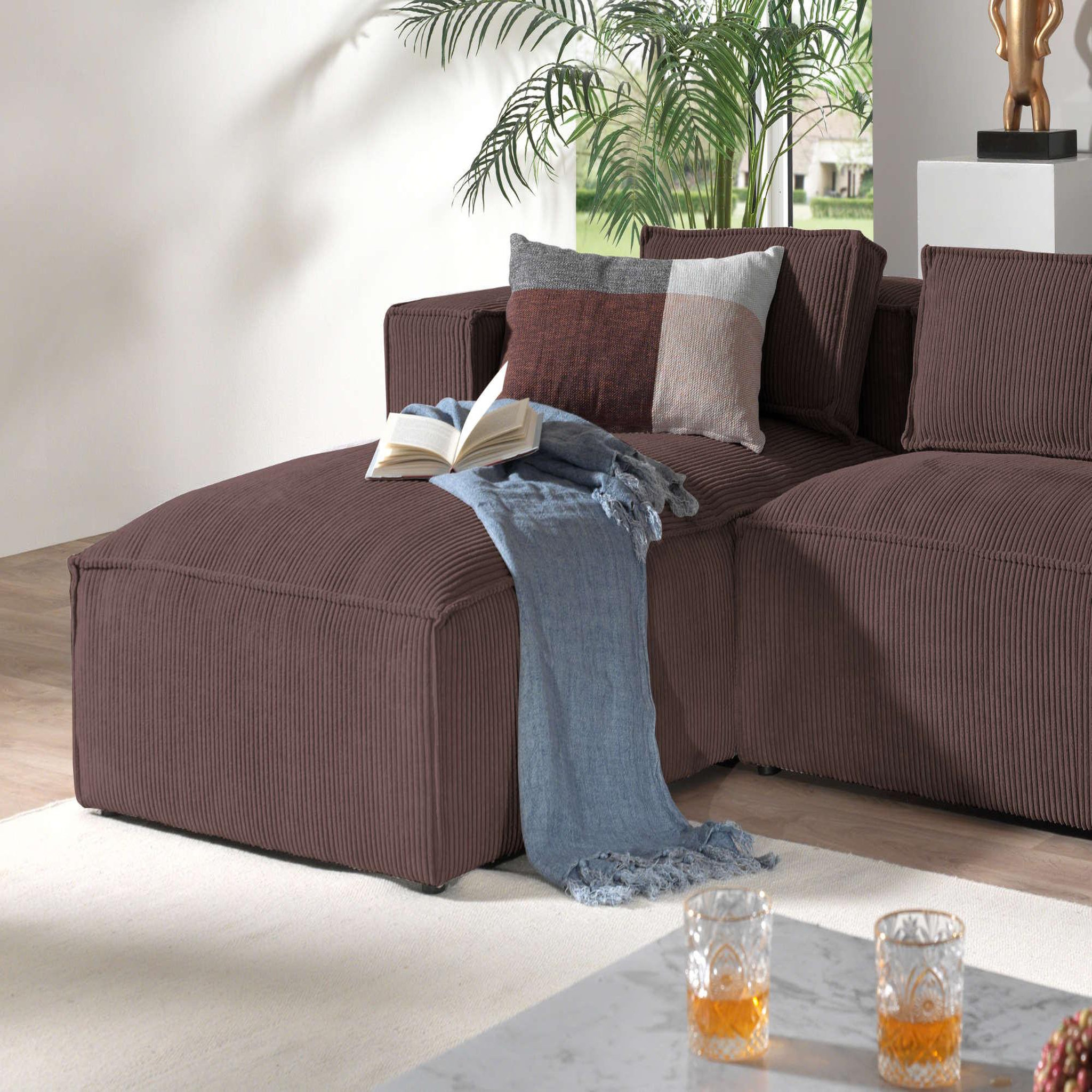Voir la diapositive 4 : LISA DESIGN Stella - canapé d'angle - en velours côtelé - 4 places -style contemporain - gauche