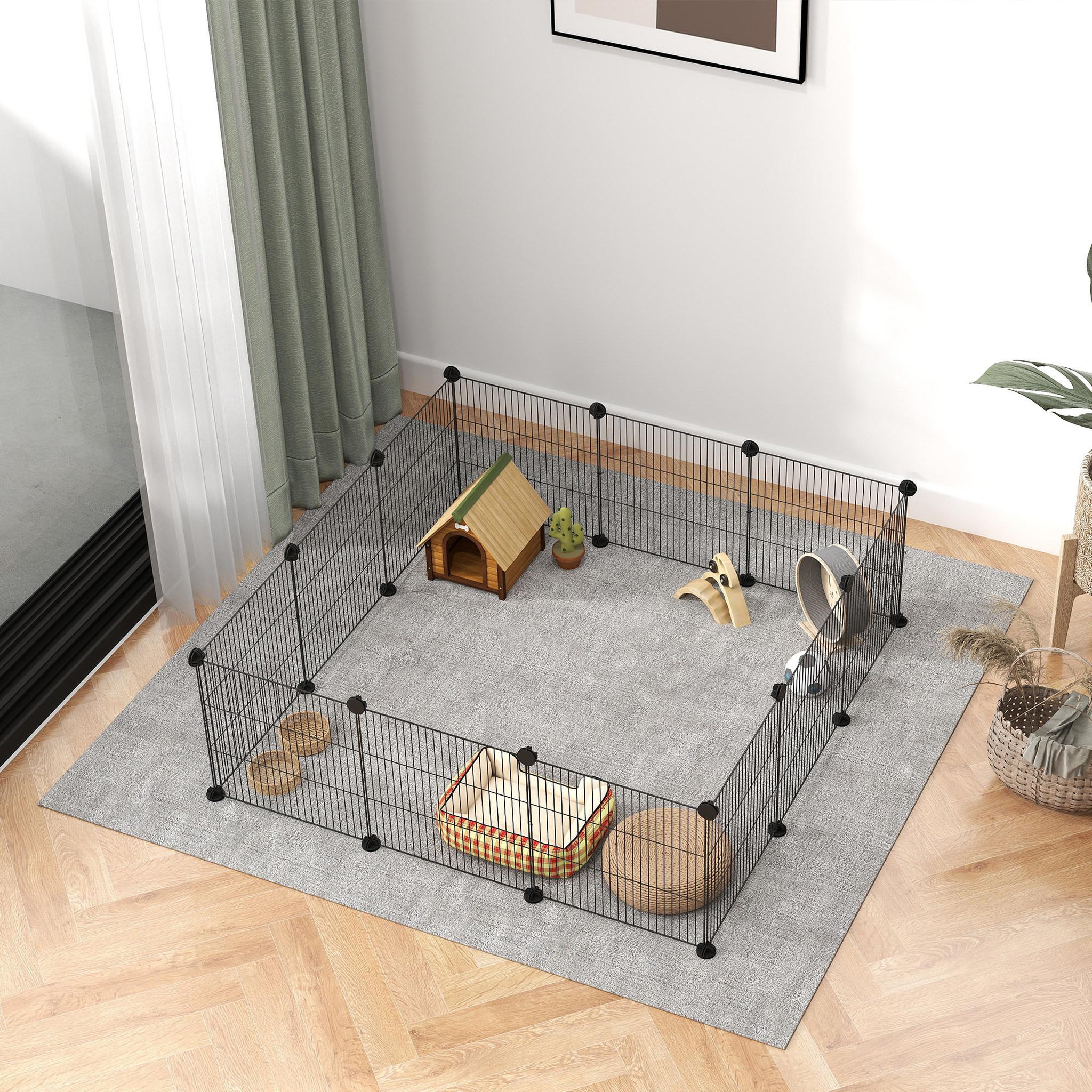 Voir la diapositive 4 : PAWHUT Cage parc enclos animaux domestiques l 140 x l 70 x h 35 cm bords arrondis fil métallique noir