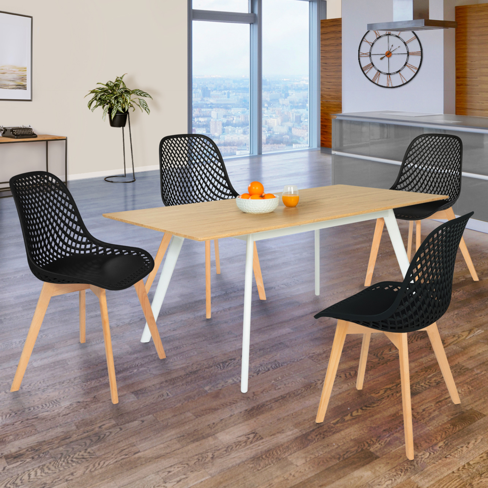 Voir la diapositive 2 : ID MARKET Lot de 4 chaises mandy noires pour salle à manger