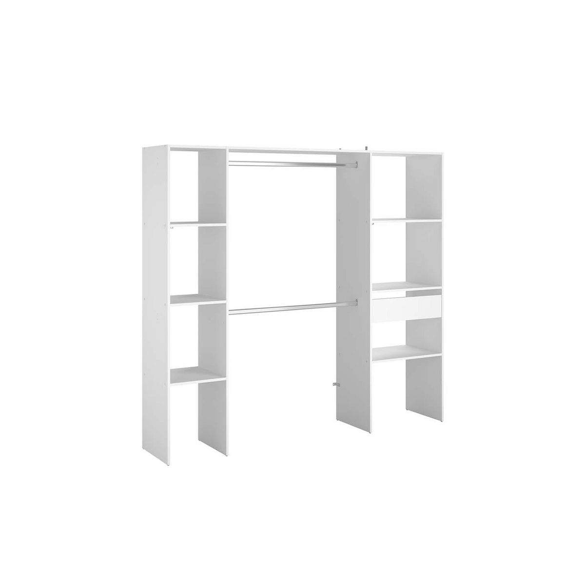 CONCEPT USINE Dressing blanc 6 étagères, 1 tiroir, 2 penderies 198 x 40 x 180 cm ELYSEE