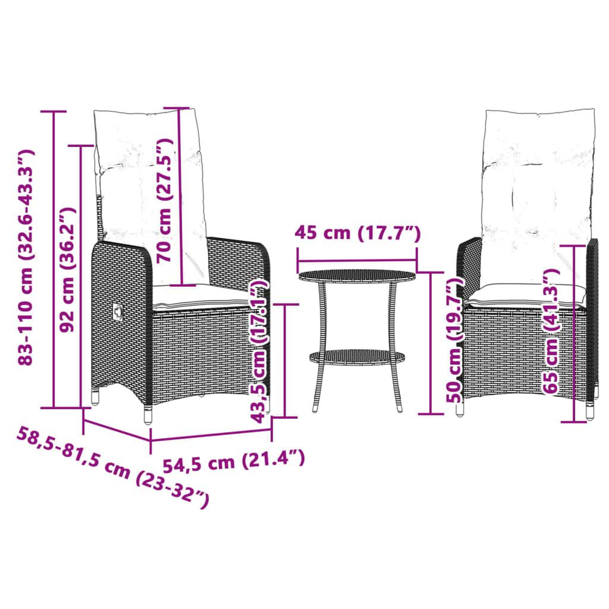Voir la diapositive 6 : VIDAXL Chaises inclinables de jardin lot de 2 avec table beige rotin
