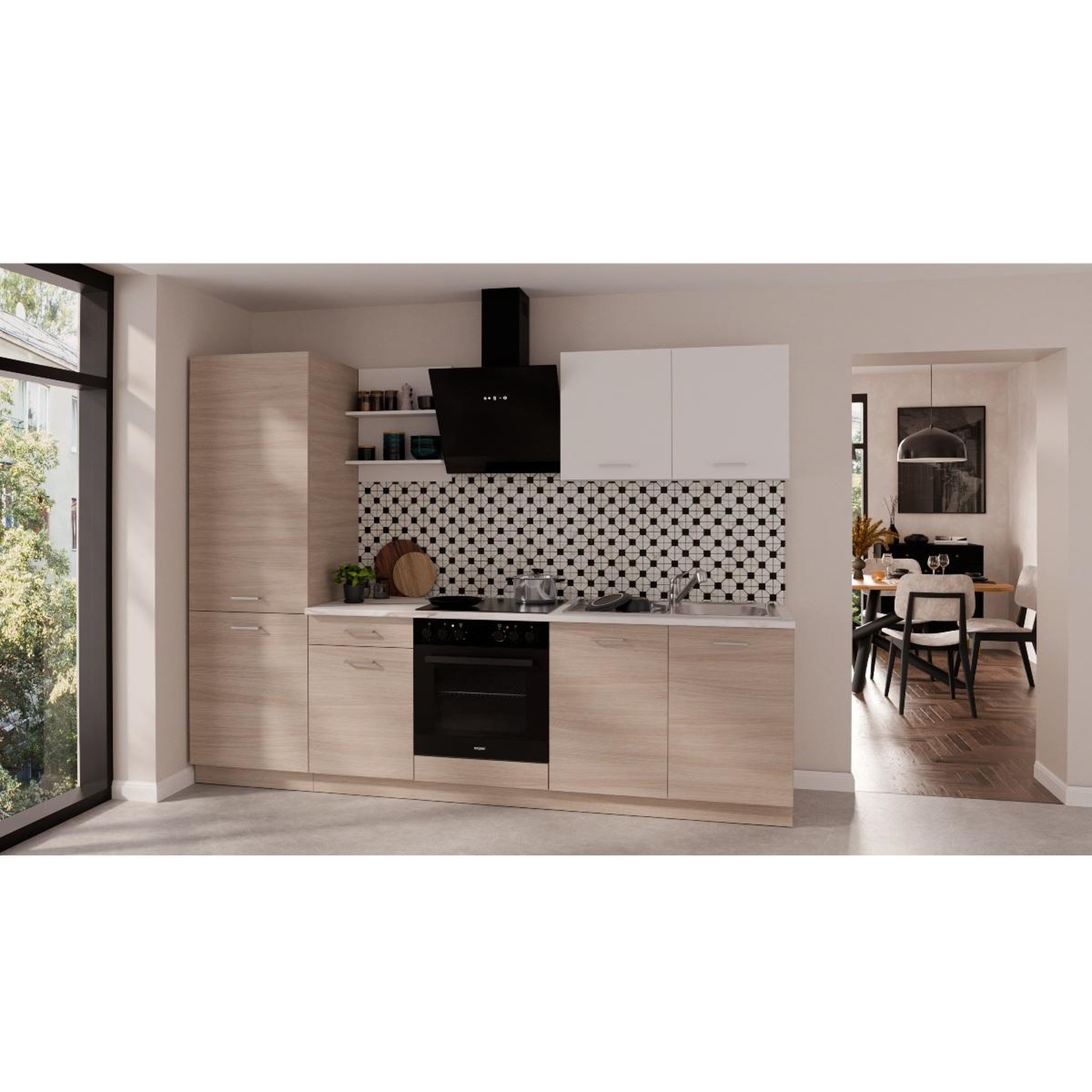 Voir la diapositive 4 : JLC KREATION Cuisine complète blanc et bois 270cm TIA