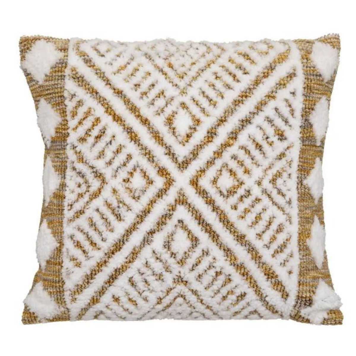 ATMOSPHERA Coussin Déco Tufté  Miska  45x45cm Ivoire & Ocre