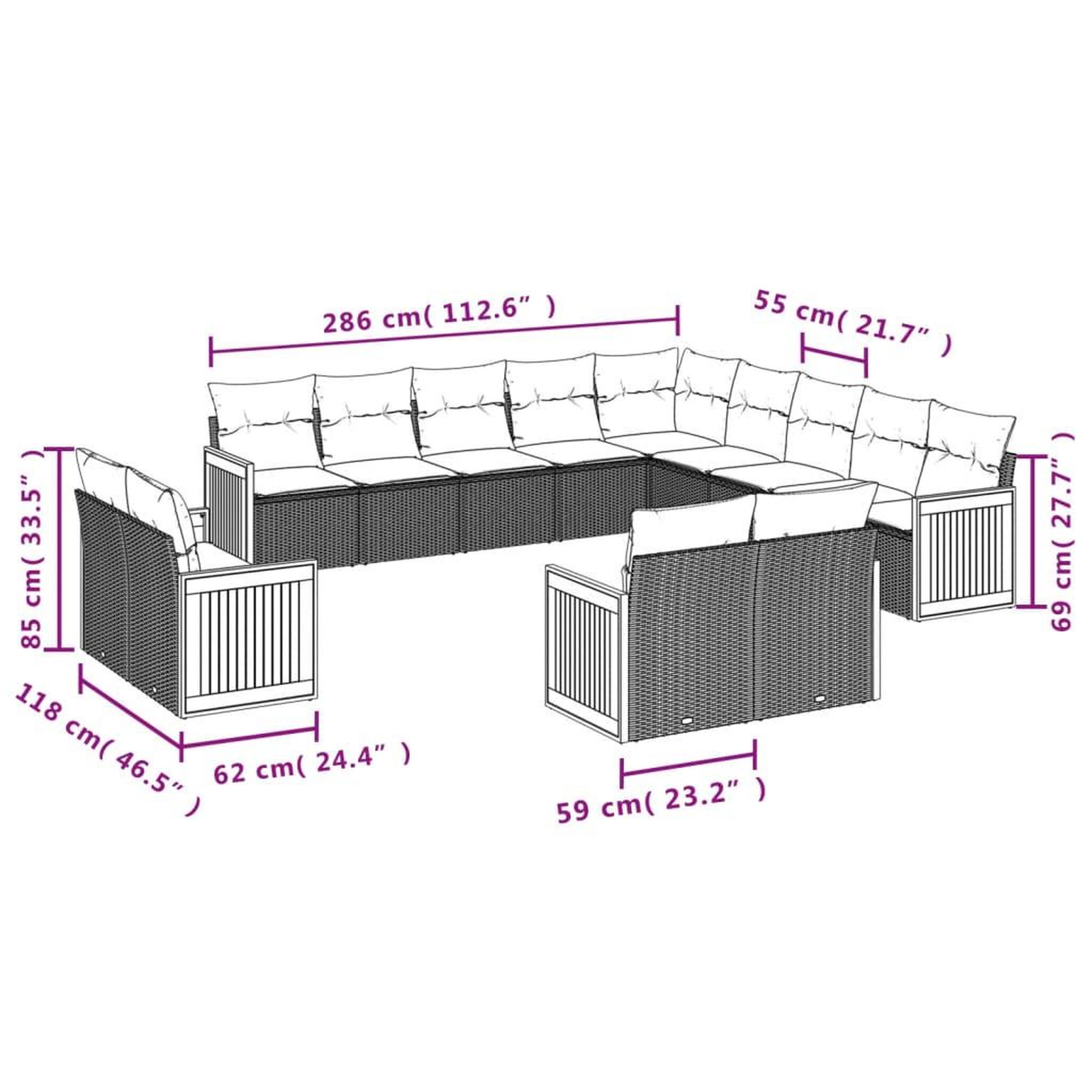 Voir la diapositive 3 : VIDAXL Salon de jardin avec coussins 13 pcs noir resine tressee