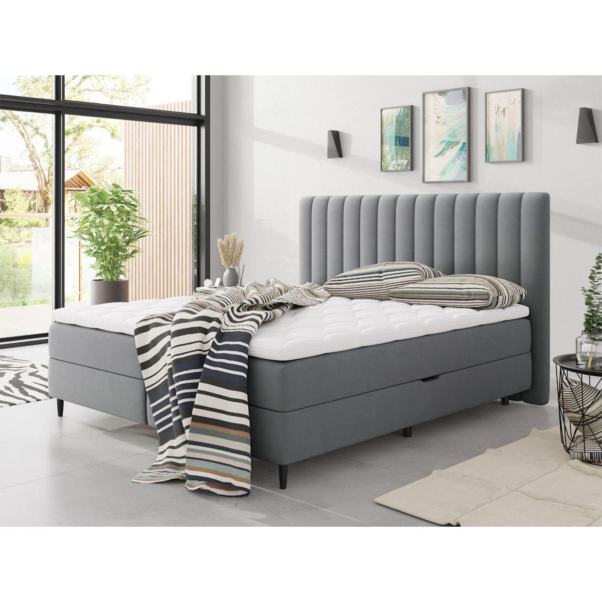 BEST MOBILIER Maria - lit boxspring - 160x200 - en velours - coffres et surmatelas inclus