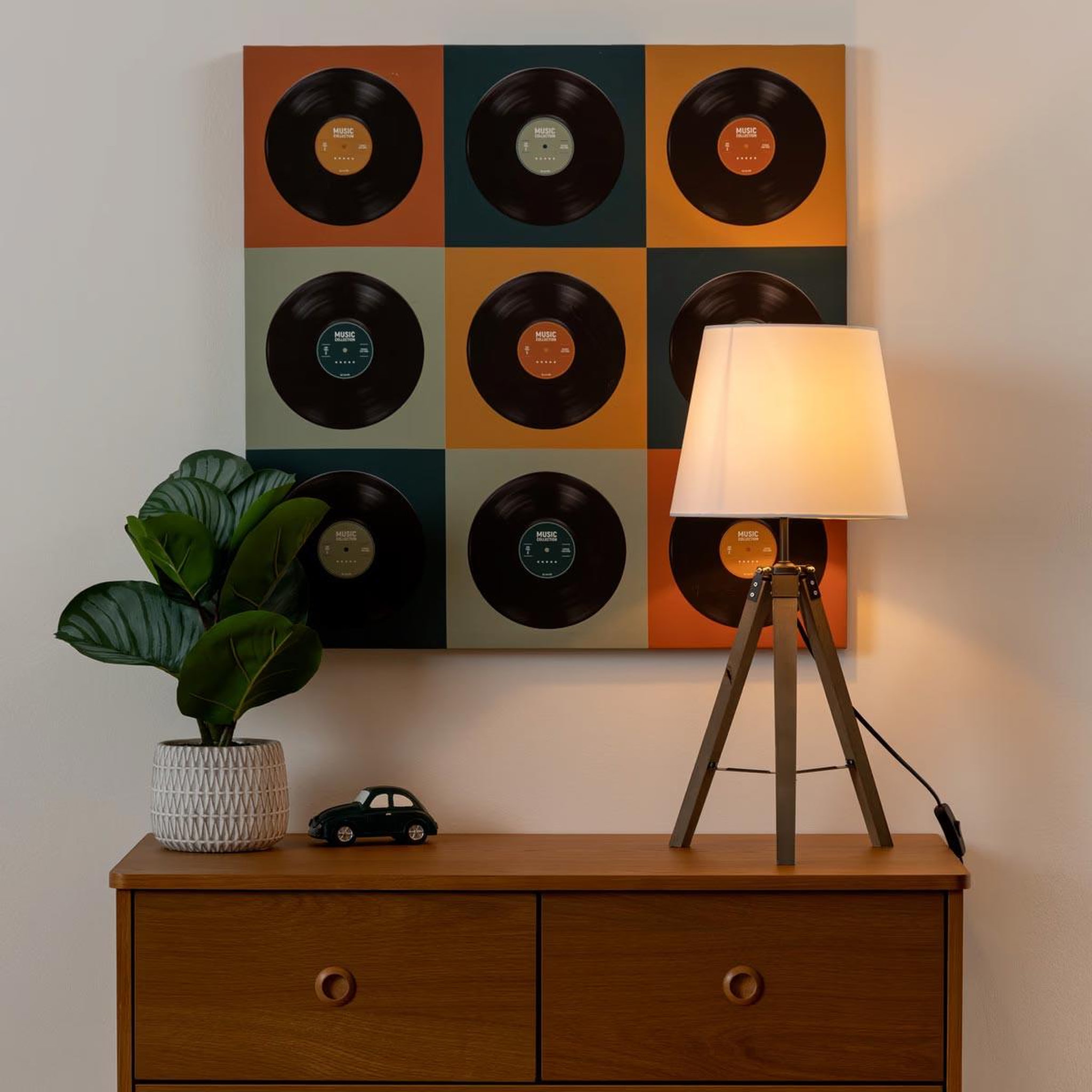 Voir la diapositive 3 : ATMOSPHERA Lampe à poser trépied en bois  runo  58cm lin
