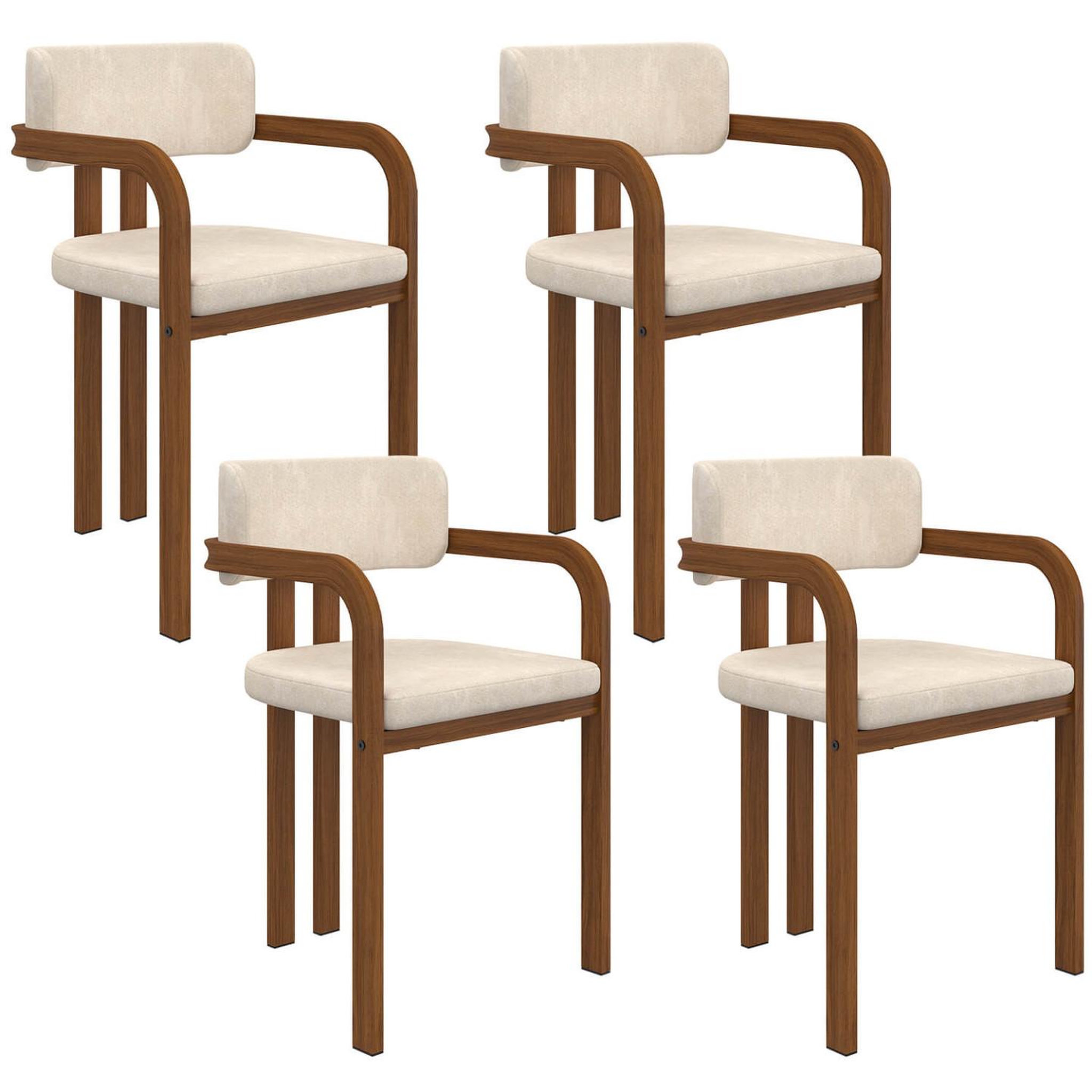 Voir la diapositive 2 : ID MARKET Lot de 4 chaises de salle à manger, fauteuils de table esma en métal effet noyer et tissu chenille beige avec accoudoirs