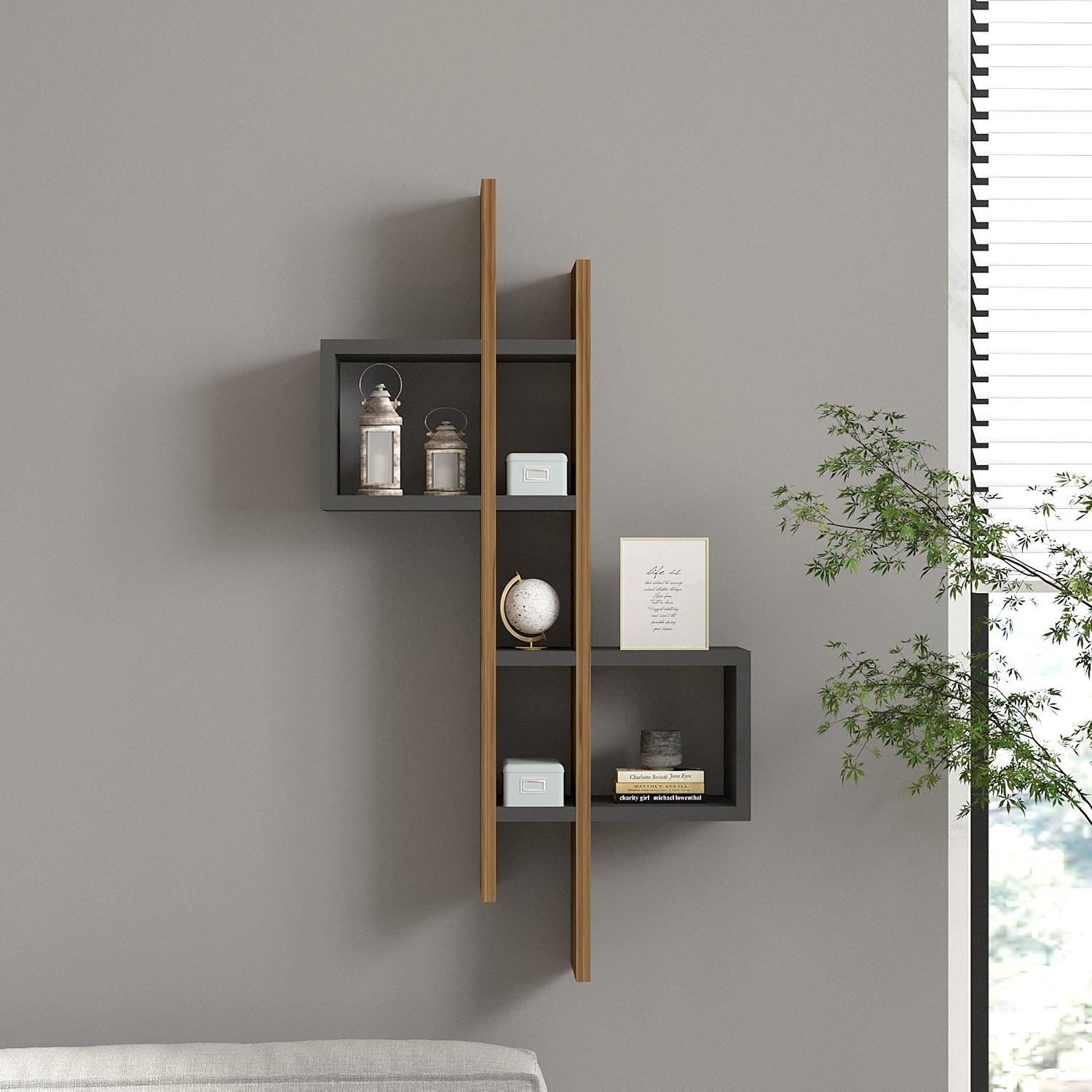 Voir la diapositive 3 : Habitat et Jardin Étagère murale en bois  emse  - 53 x 19 x 108 cm - chêne, anthracite
