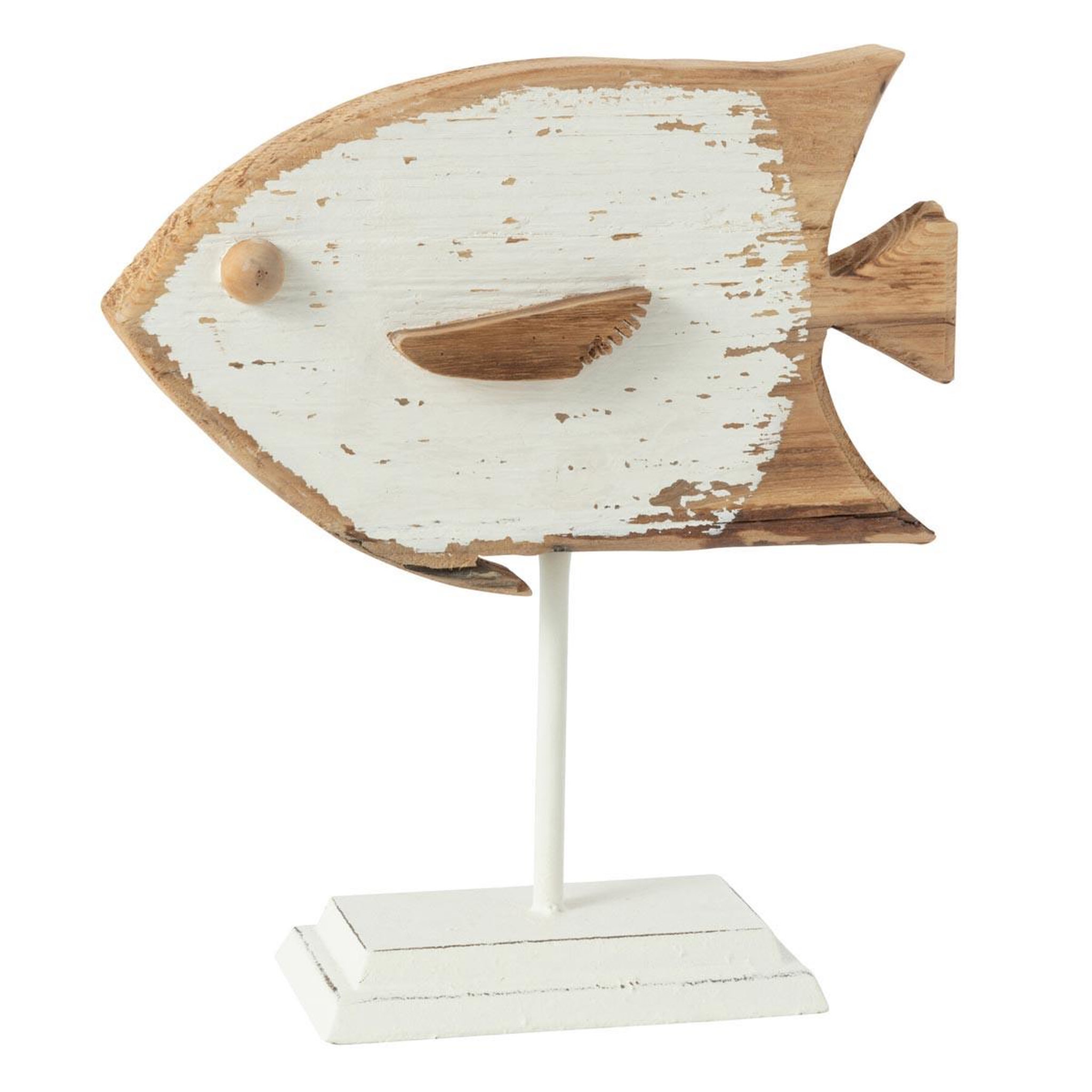 J-LINE Statuette poisson sur pied  boli  28cm naturel & blanc