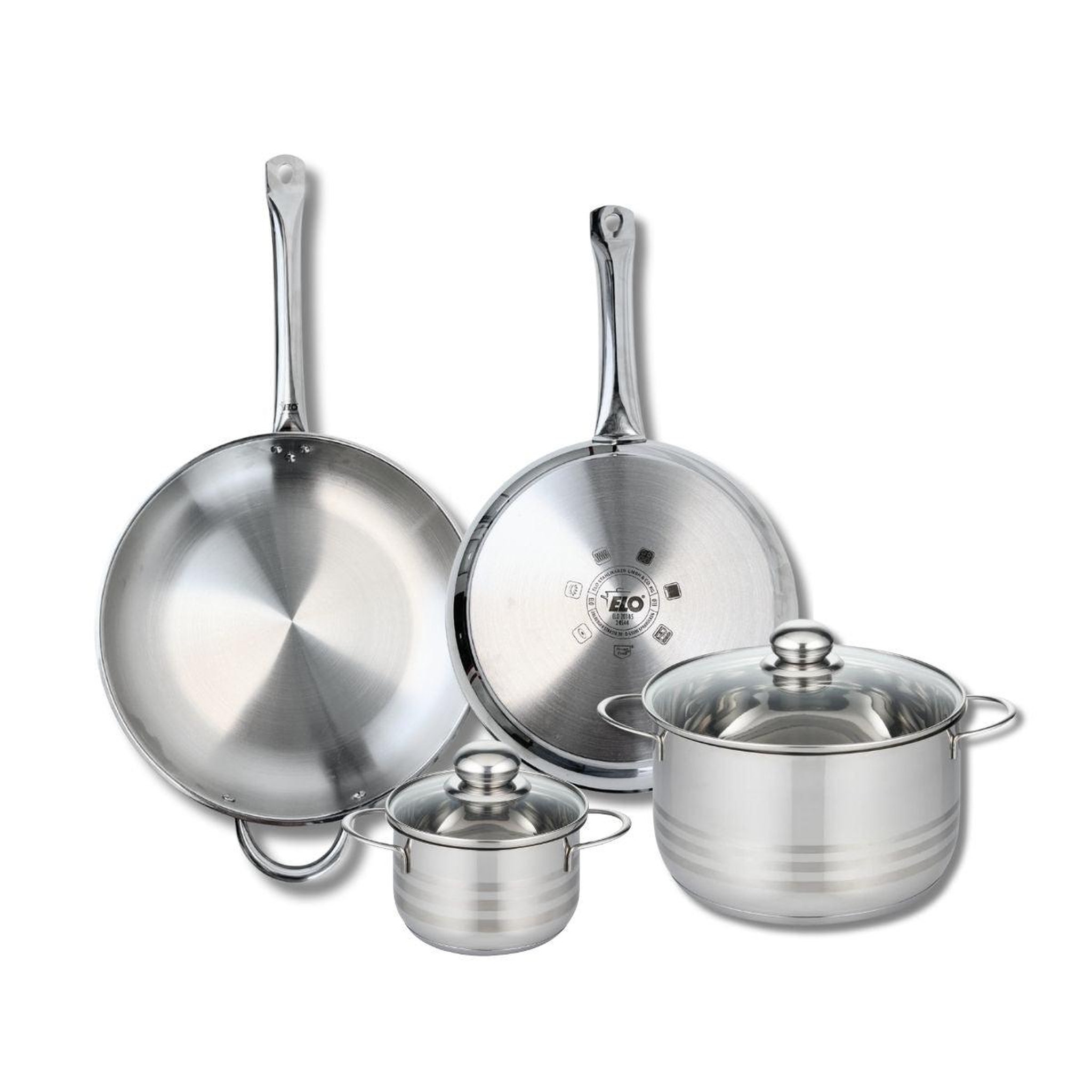 ELO Ensemble de 2 poêles de cuisson 28 et 32 cm et 2 faitouts 14 et 24 cm elo profi brillant