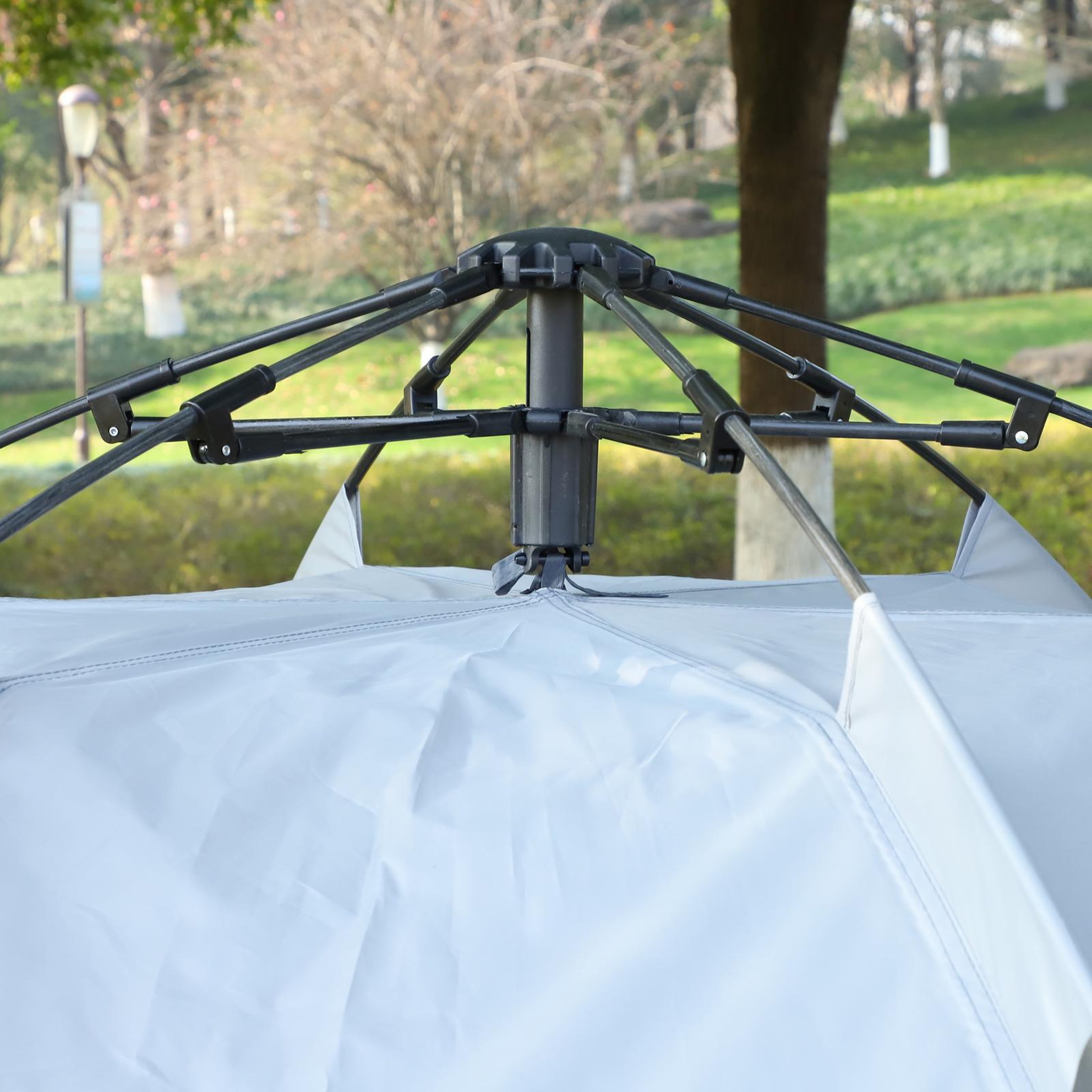 Voir la diapositive 5 : OUTSUNNY Tente pop up montage instantané - tente de camping 3-4 pers.  - 2 grandes portes - dim. 2,6l x 2,6l x 1,5h m fibre verre polyester oxford noir gris