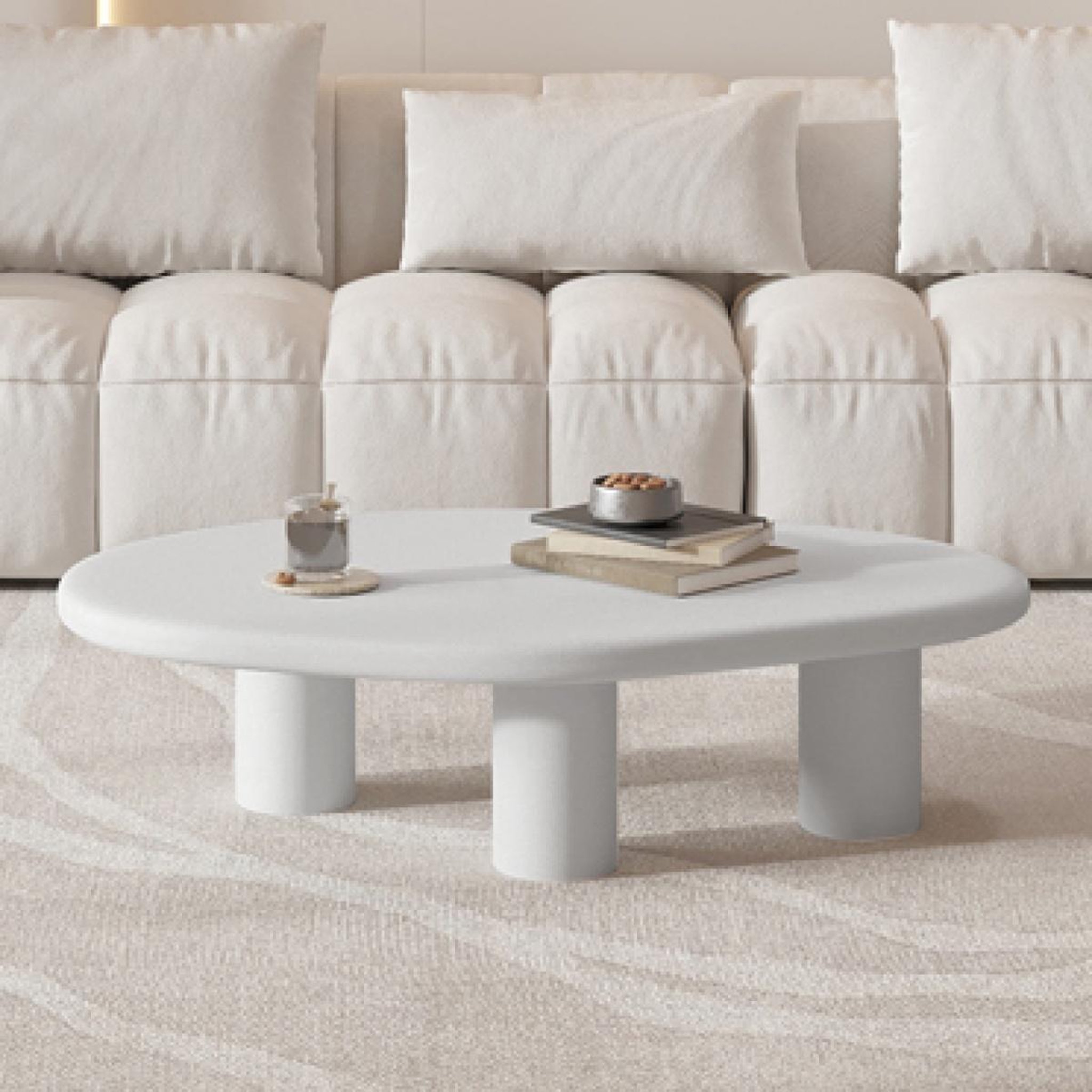 Voir la diapositive 2 : JLC KREATION Table basse organique en fibre de ciment écru 120cm rita
