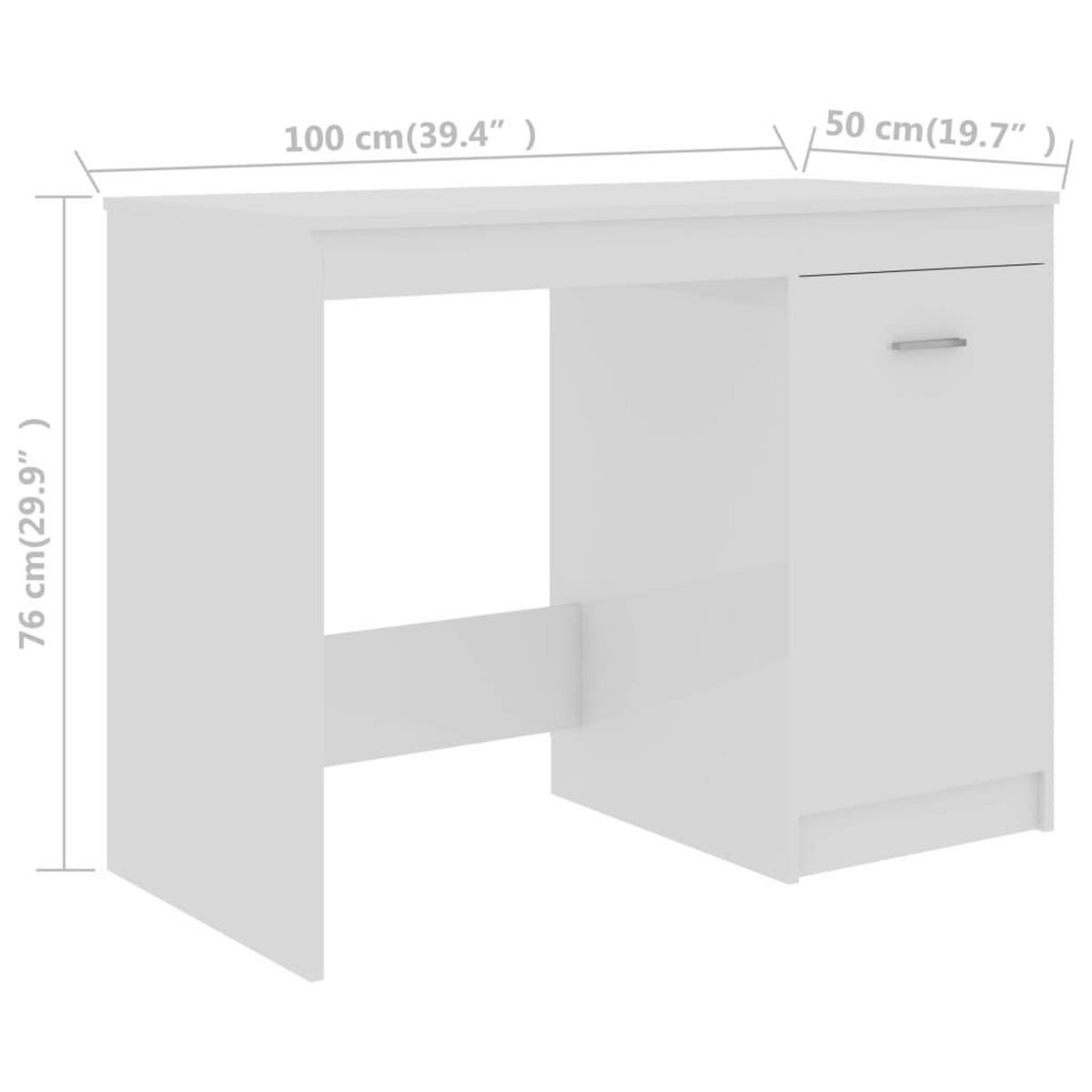 VIDAXL Bureau Blanc brillant 100x50x76 cm Bois d'ingenierie
