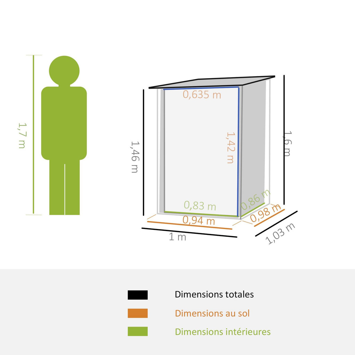 OUTSUNNY Abri de jardin - remise pour outils - cabanon porte verrouillable - dim. 1L x 1,03l x 1,6H m - tôle d'acier ondulée anthracite