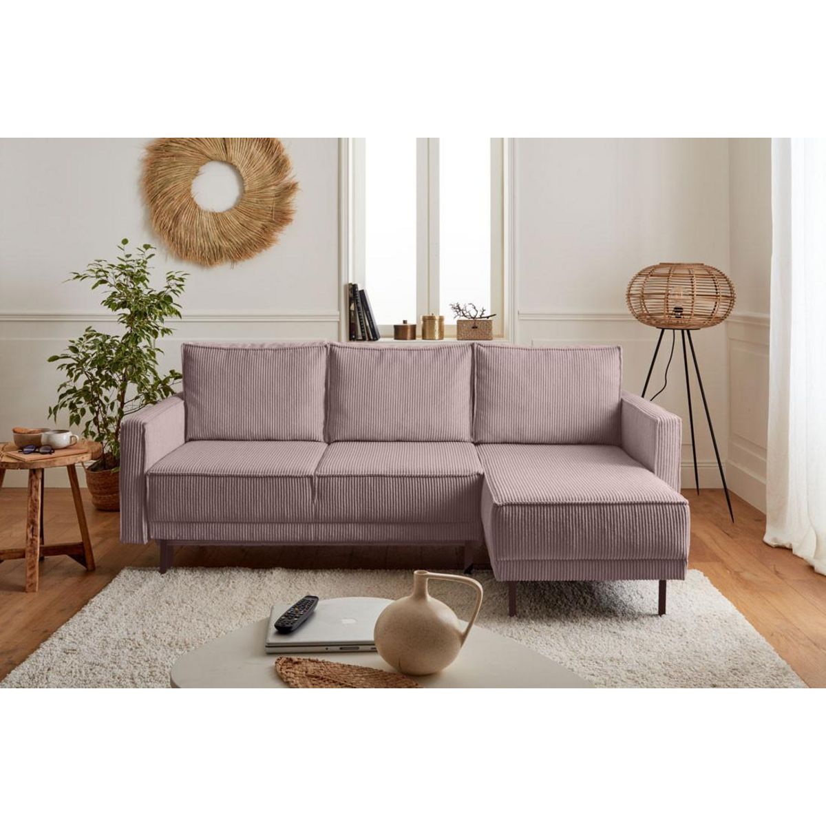 LISA DESIGN Charlie - canapé d'angle réversible - 4 places - convertible avec coffre - en velours côtelé