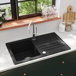 VIDAXL Evier de cuisine en granite avec egouttoir reversible Noir