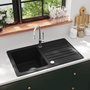 Voir la diapositive 1 : VIDAXL Evier de cuisine en granite avec egouttoir reversible Noir