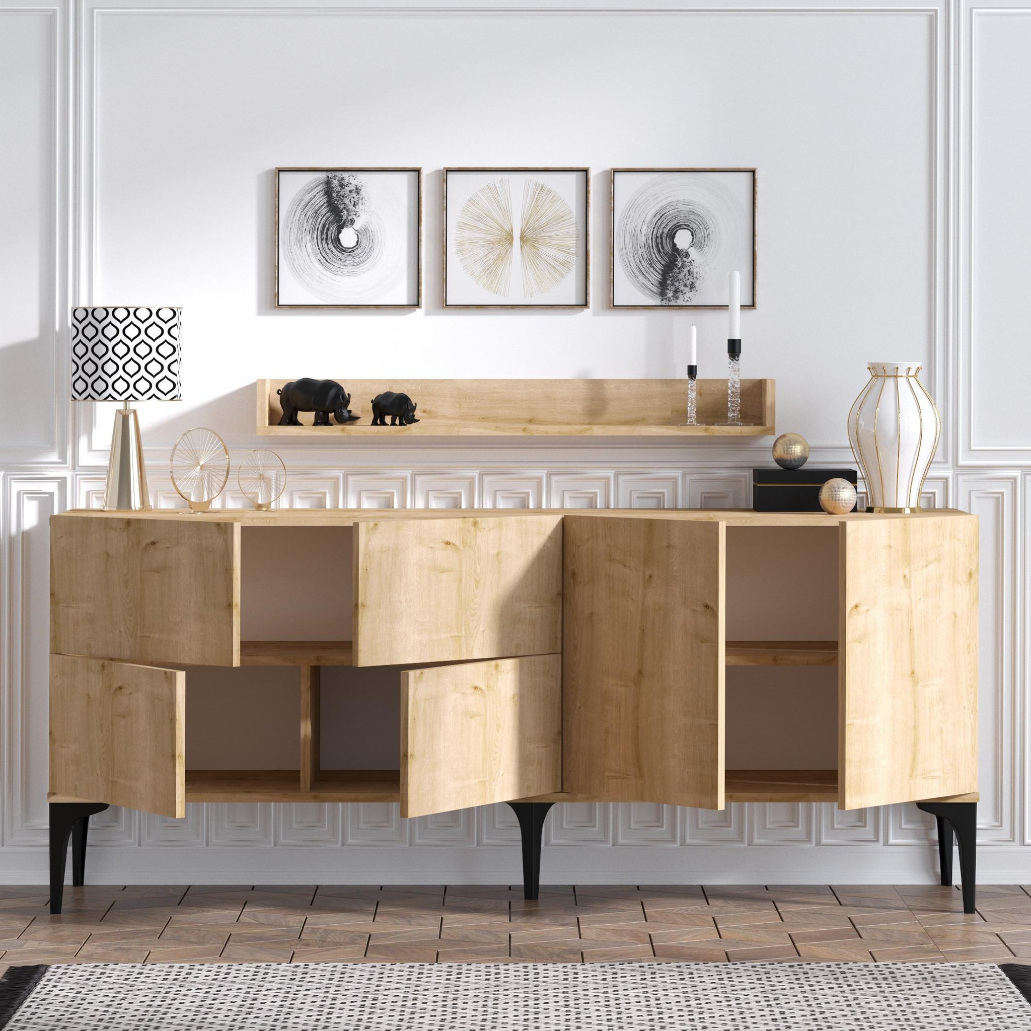 Voir la diapositive 4 : Habitat et Jardin Buffet en bois  stella  - 180 x 40 x 55 cm - chêne saphir