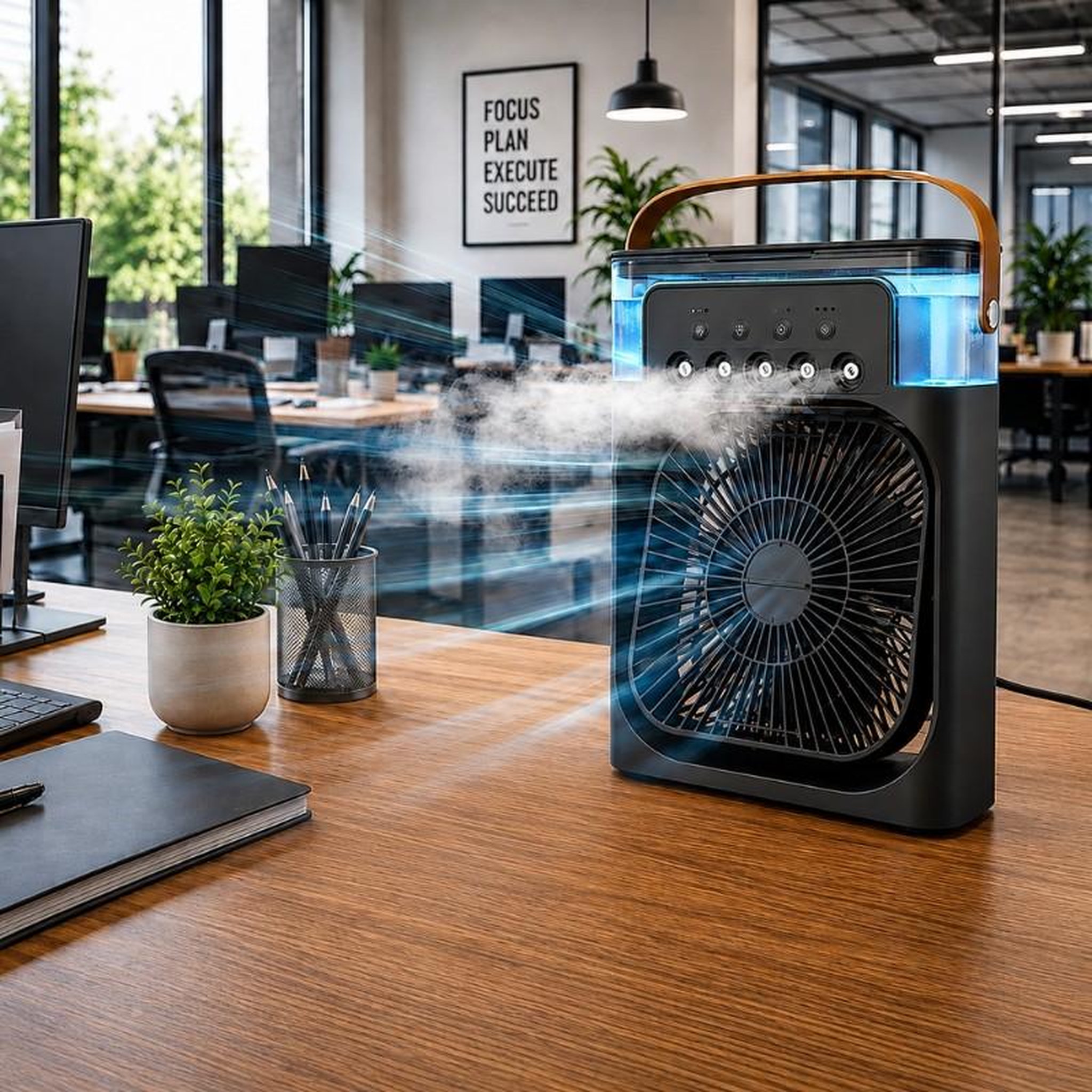 Voir la diapositive 2 : Ventilateur brumisateur de table – usb-c et led