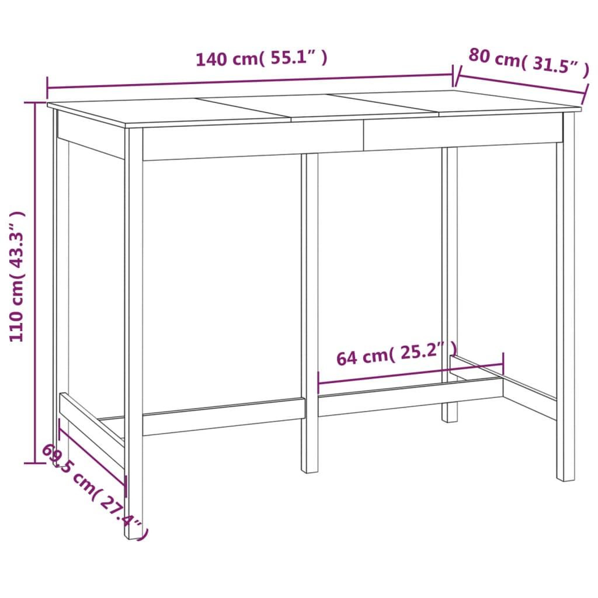 Voir la diapositive 6 : VIDAXL Table de bar 140x80x110 cm Bois massif de pin
