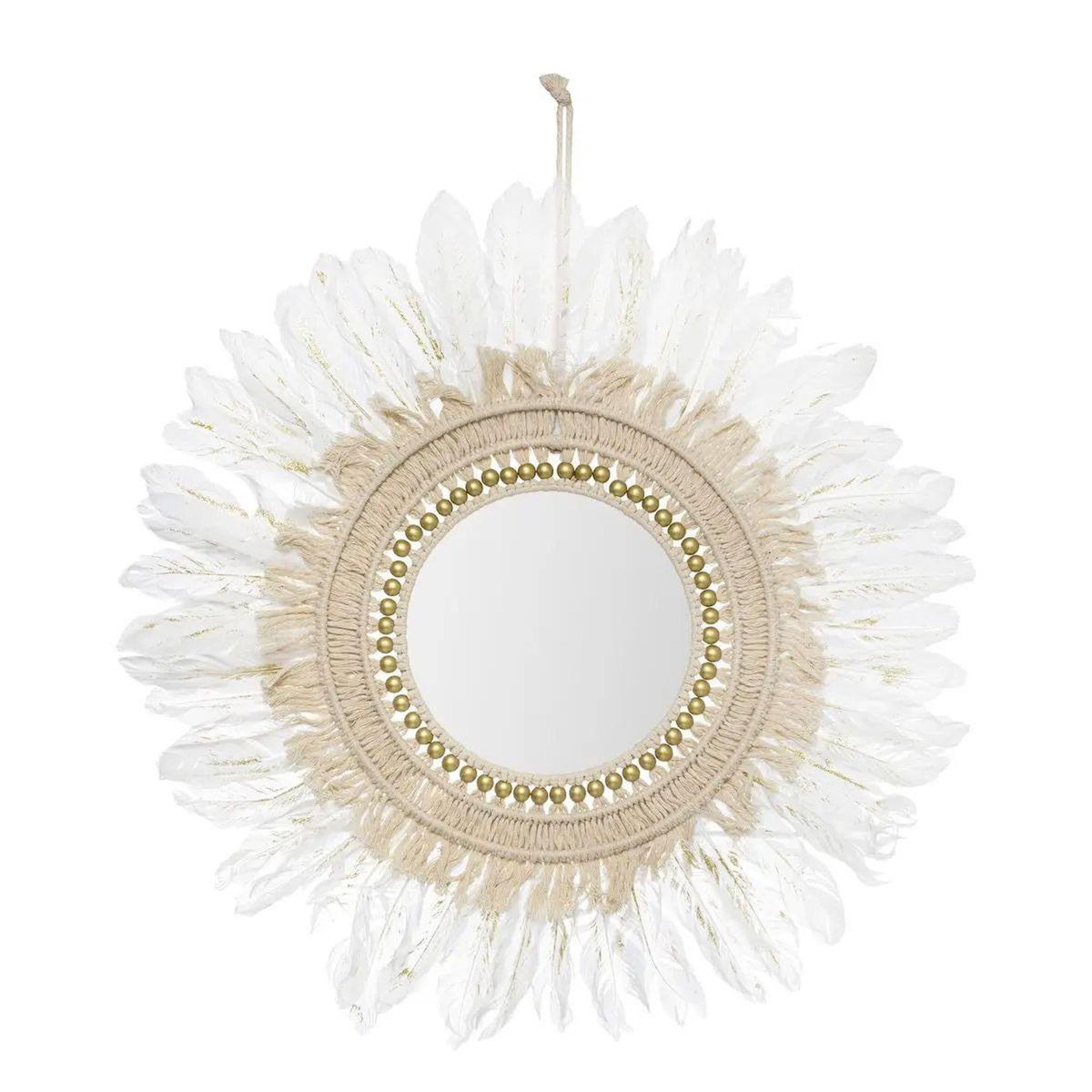 ATMOSPHERA Miroir Mural Déco  Plumes  50cm Blanc & Or