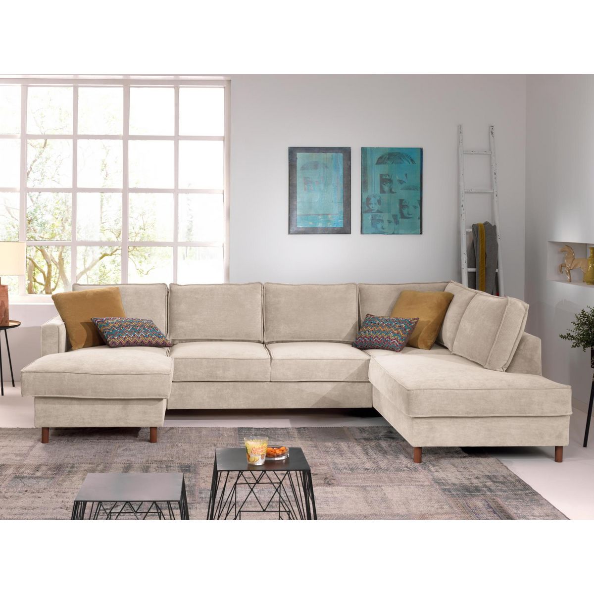 LISA DESIGN Jake - canapé panoramique d'angle droit - convertible avec coffre - 7 places - en velours côtelé