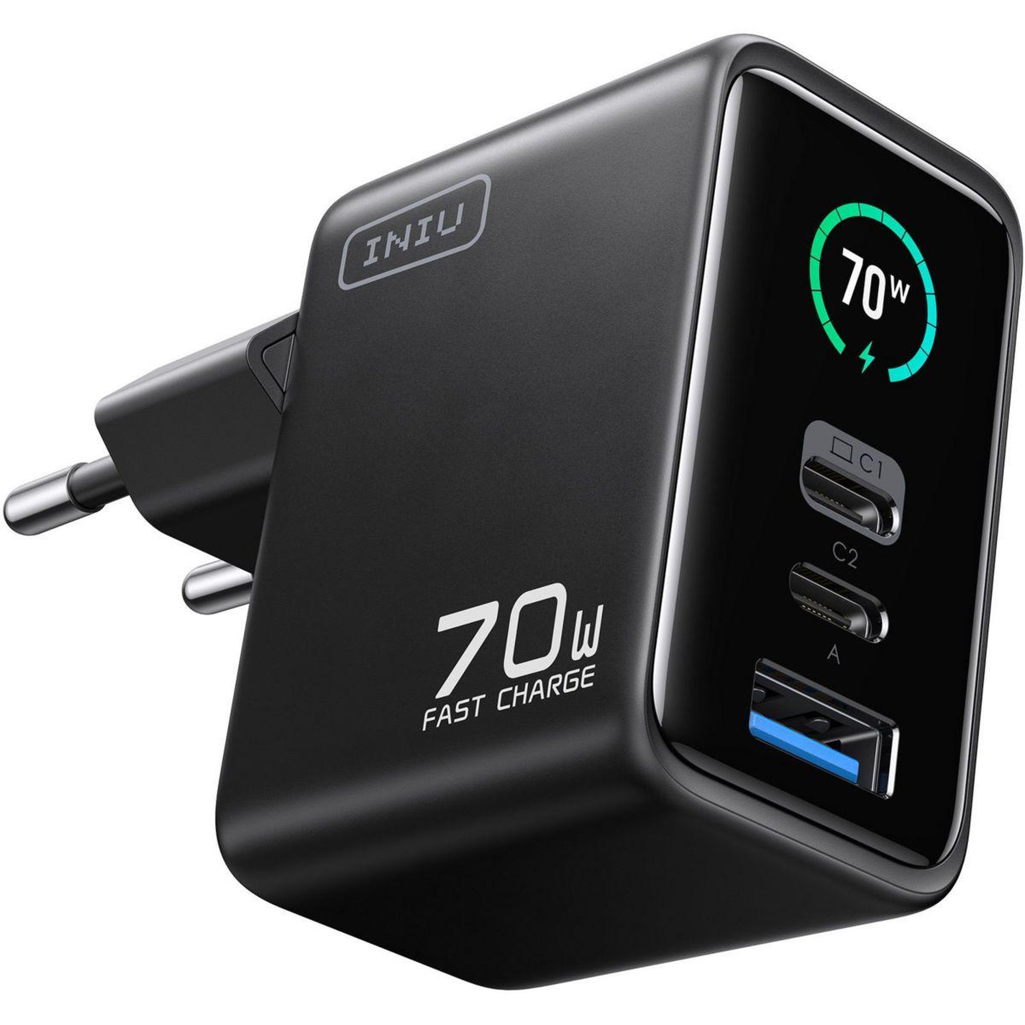 INIU Chargeur 70w leopard 2 usb-c + usb-a noir