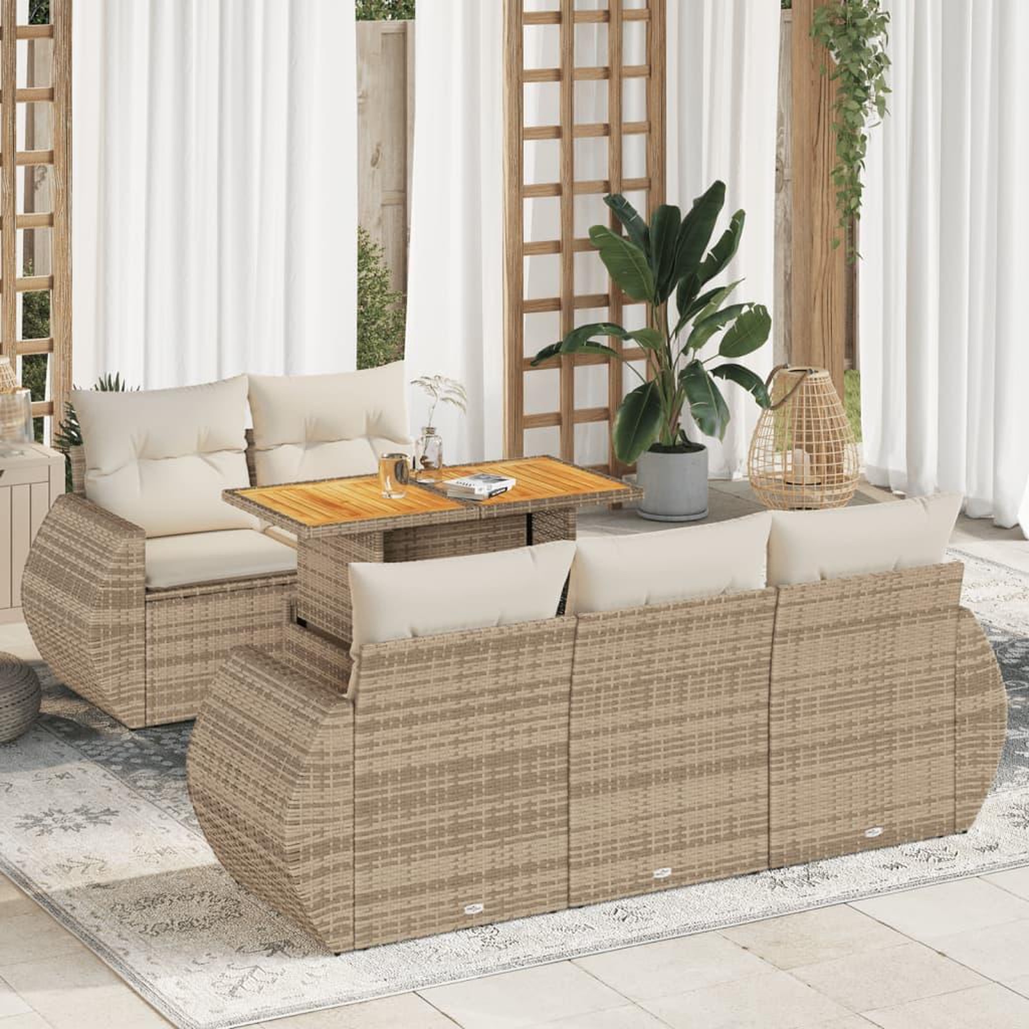 VIDAXL Salon de jardin avec coussins 6 pcs beige resine tressee