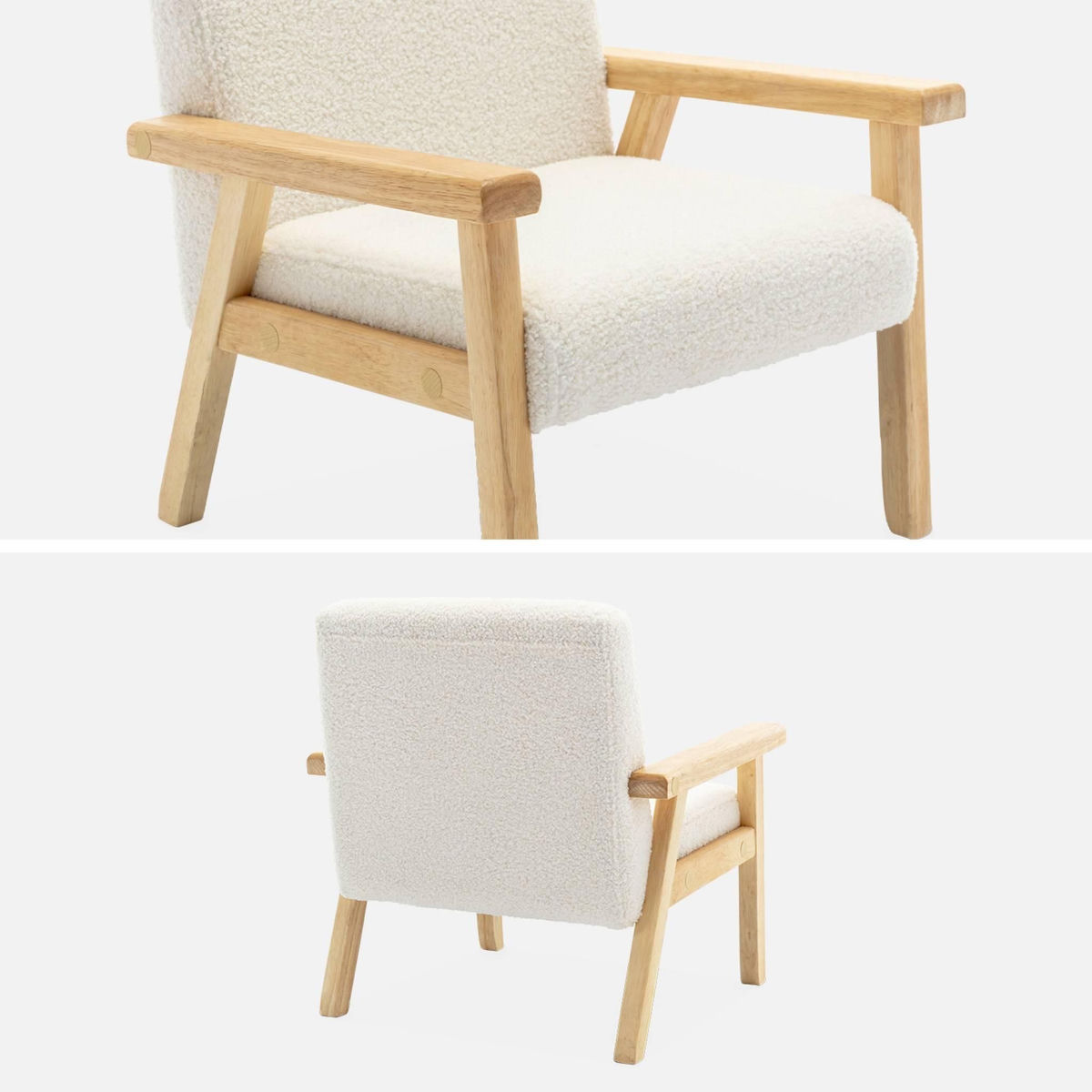 SWEEEK Fauteuil enfant en bois et tissu bouclette blanc. ISAK L 47 x P 43.5 x H 50cm
