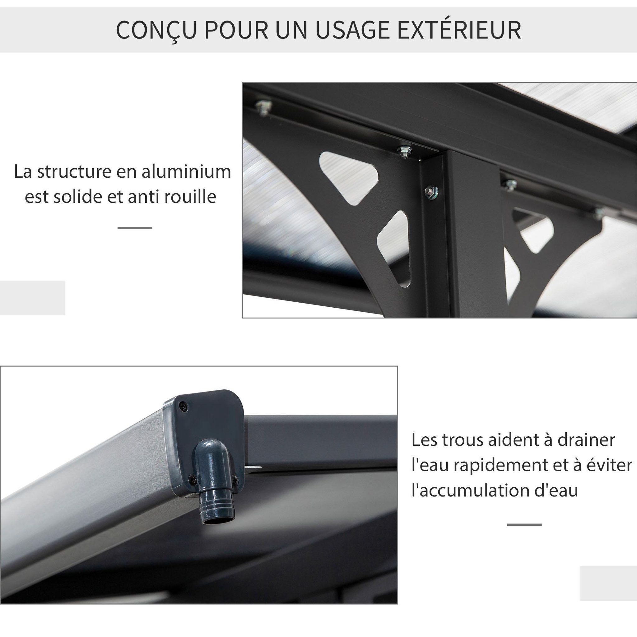 Voir la diapositive 6 : OUTSUNNY Pergola rigide alu. polycarbonate dim. 4,35L x 3l x 2,7H m pavillon de jardin adossable gris