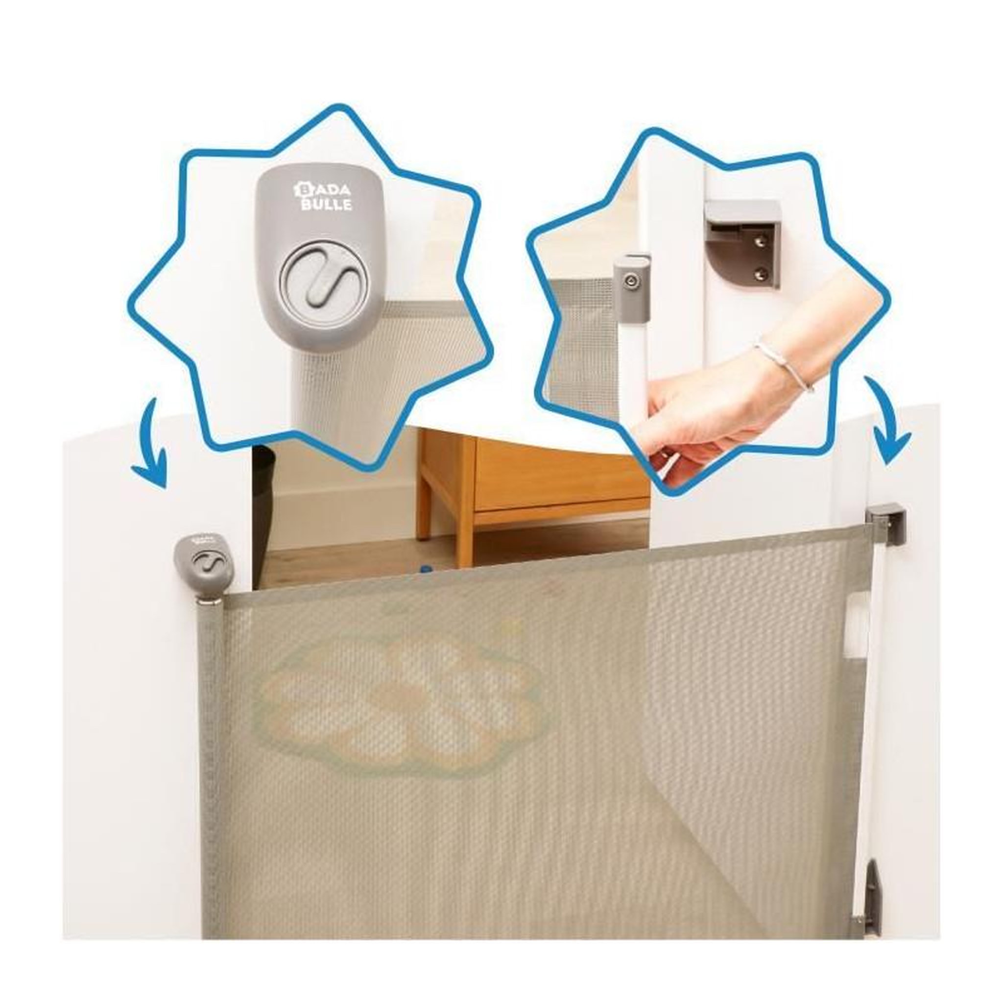 Voir la diapositive 4 : BADABULLE BADABULLE barriere rétractable SAFE & ROLL