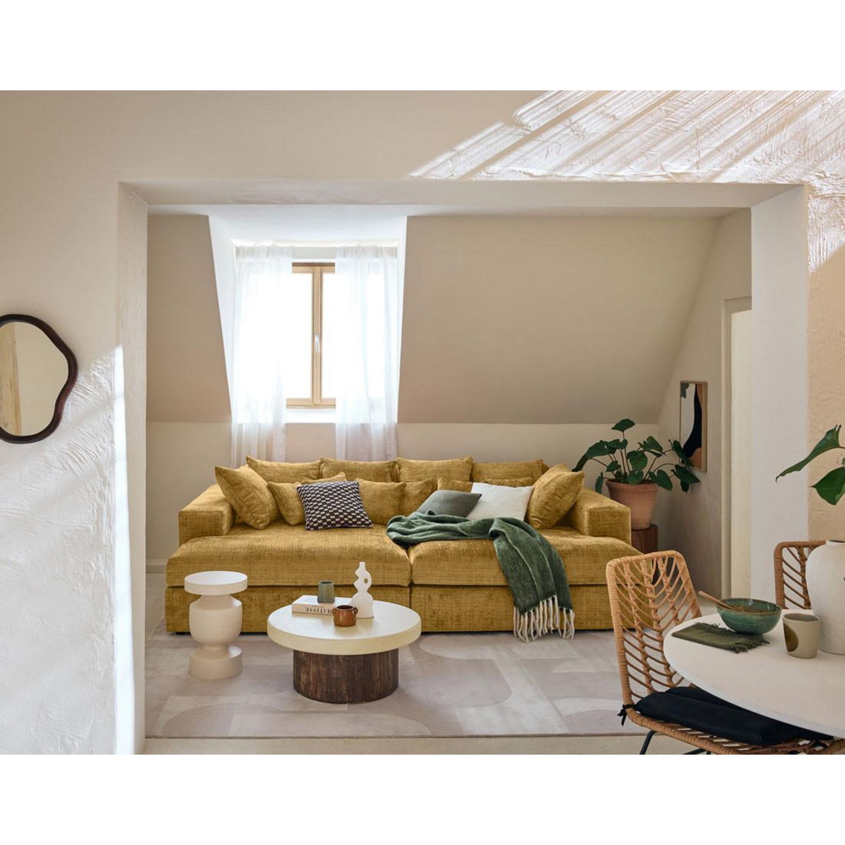 LISA DESIGN Collins - canapé droit 4 places avec double méridienne - assise profonde - en velours texturé