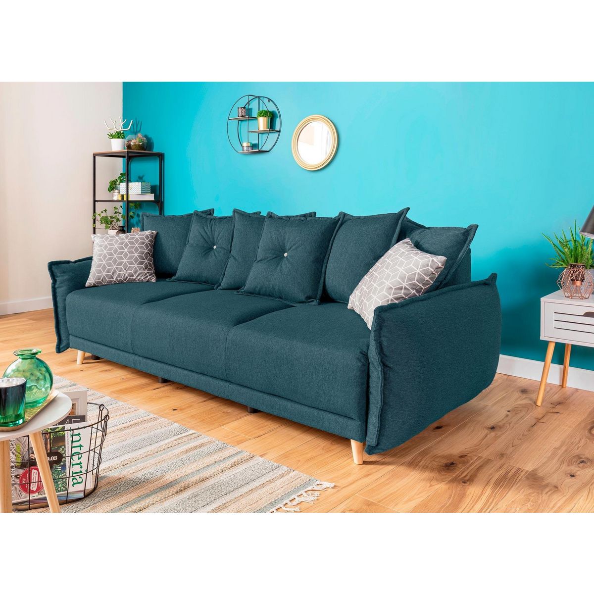 BEST MOBILIER Lena - canapé 3 places convertible - avec coffre - en tissu style scandinave