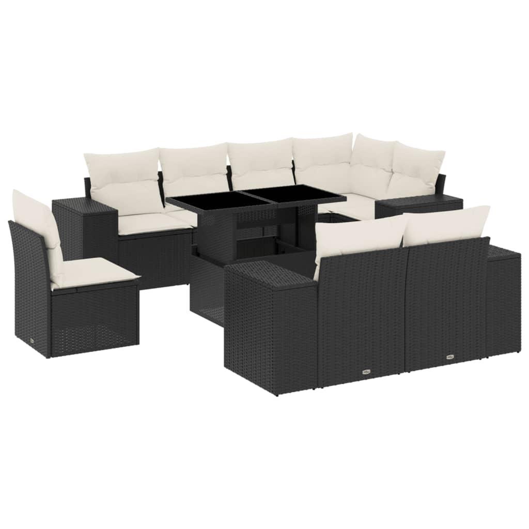 Voir la diapositive 2 : VIDAXL Salon de jardin 9 pcs avec coussins noir resine tressee