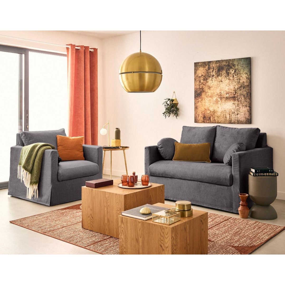 LISA DESIGN Serena - canapé droit déhoussable 2 places en velours