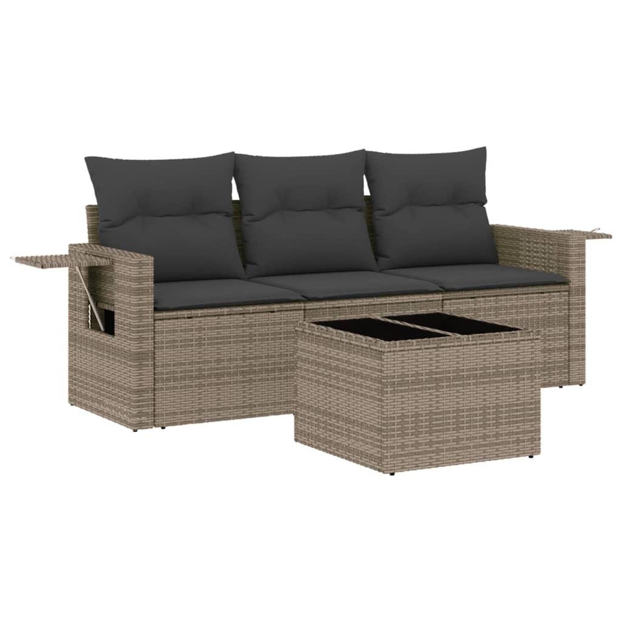 Voir la diapositive 2 : VIDAXL Salon de jardin 4 pcs avec coussins gris resine tressee