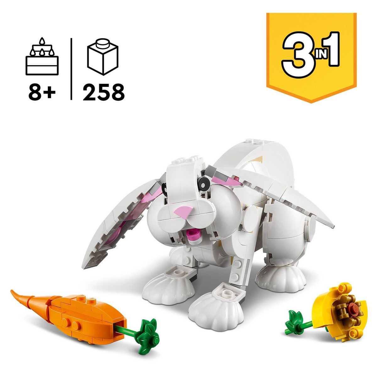 LEGO Creator 31133 Le lapin blanc, Jouet avec Animaux, dont Figurines de Poisson, Phoque et Perroquet