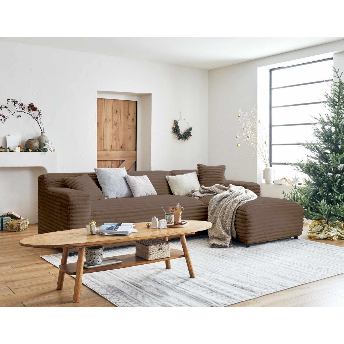 LISA DESIGN Laponie - canapé d'angle droit - 4 places - en fausse fourrure côtelée