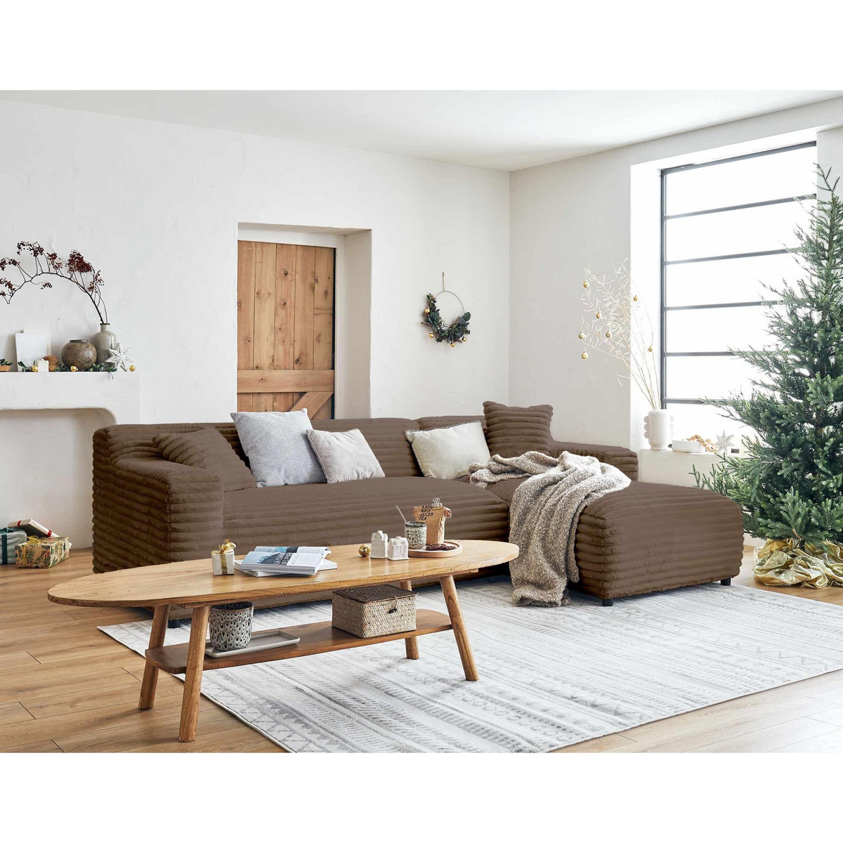 LISA DESIGN Laponie - canapé d'angle droit - 4 places - en fausse fourrure côtelée