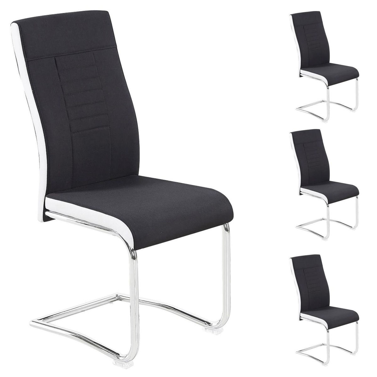 IDIMEX Lot de 4 chaises de salle à manger ALBA, en tissu - Noir et blanc