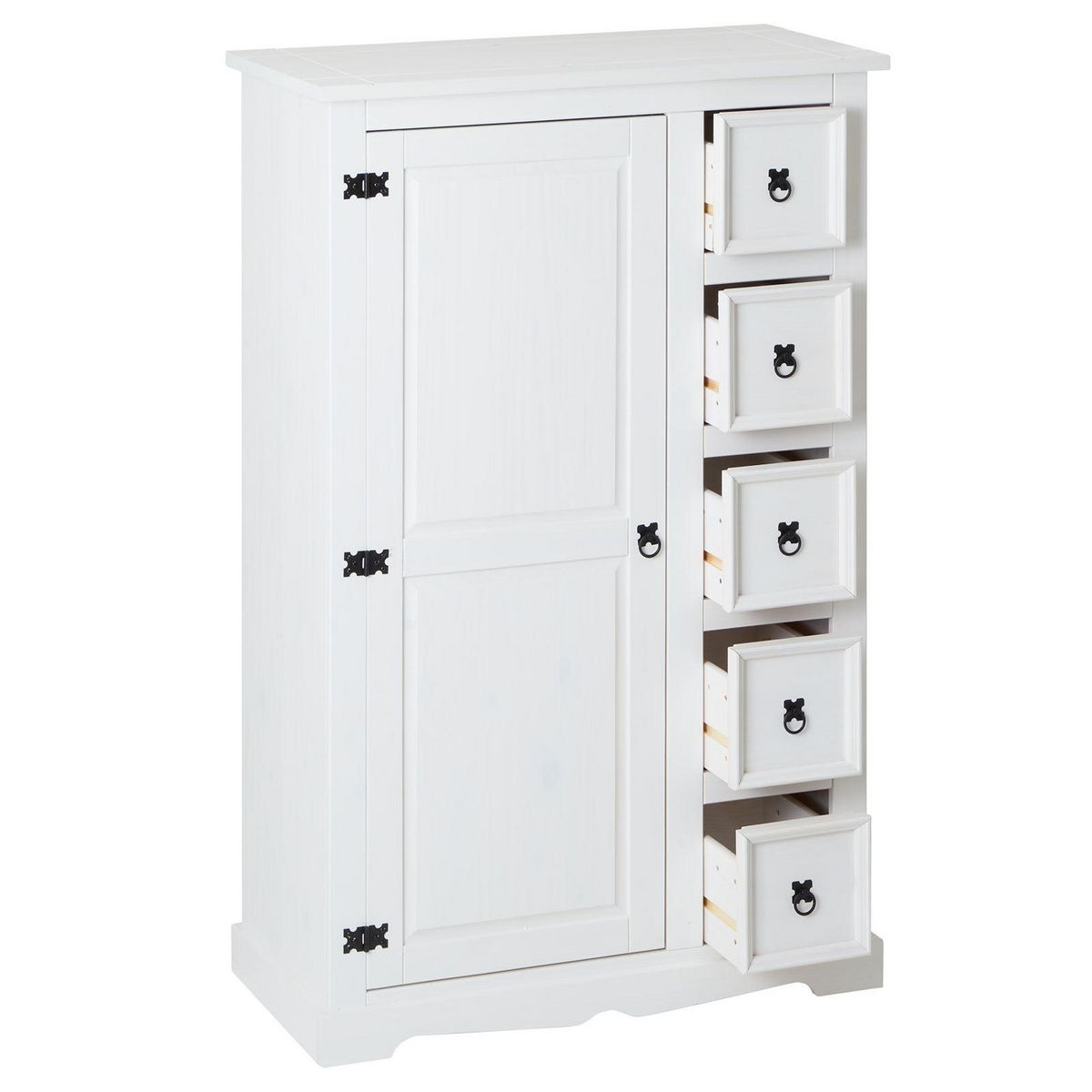 IDIMEX Buffet apothicaire en pin TEQUILA style mexicain, 1 portes et 5 tiroirs