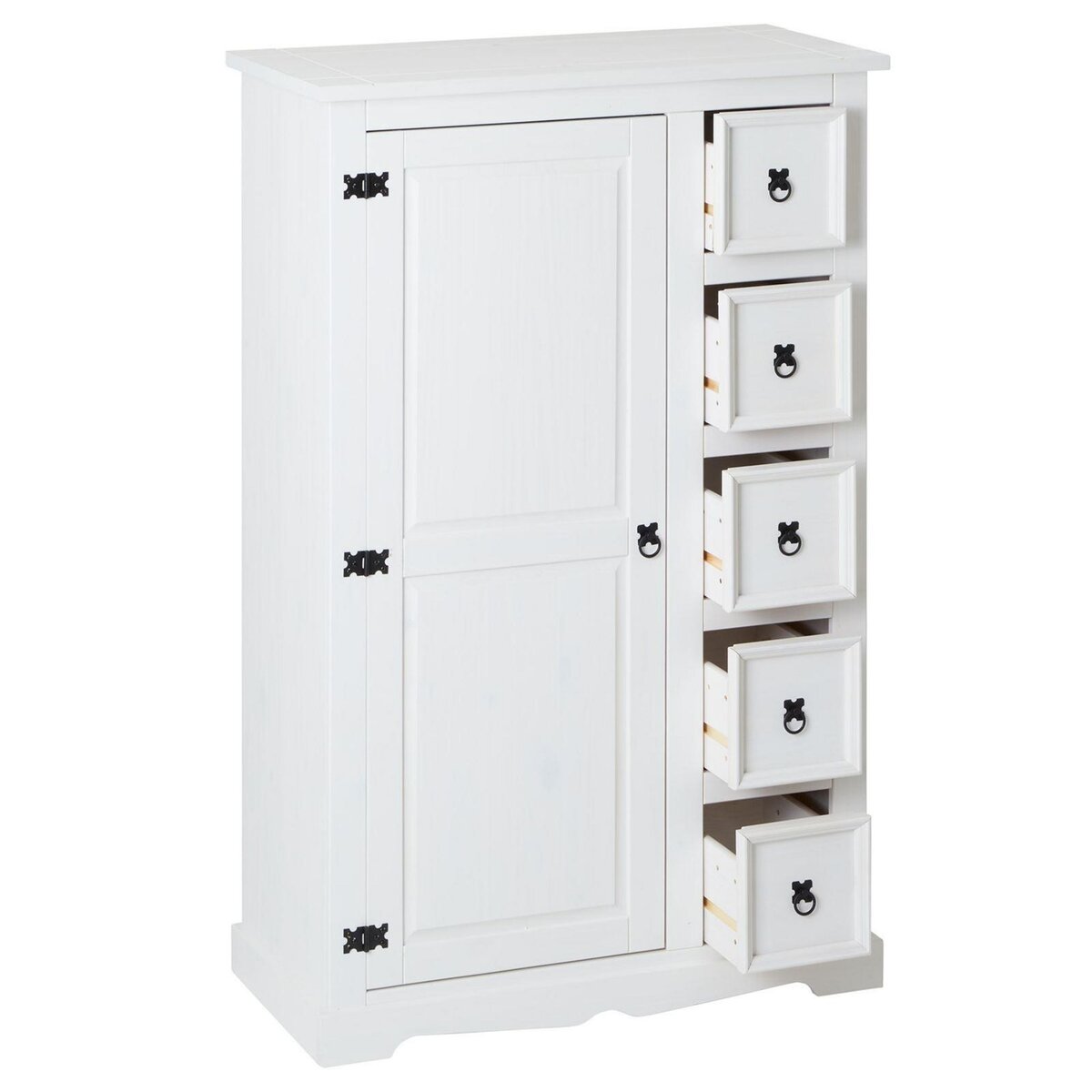 IDIMEX Buffet apothicaire en pin TEQUILA style mexicain, 1 portes et 5 tiroirs