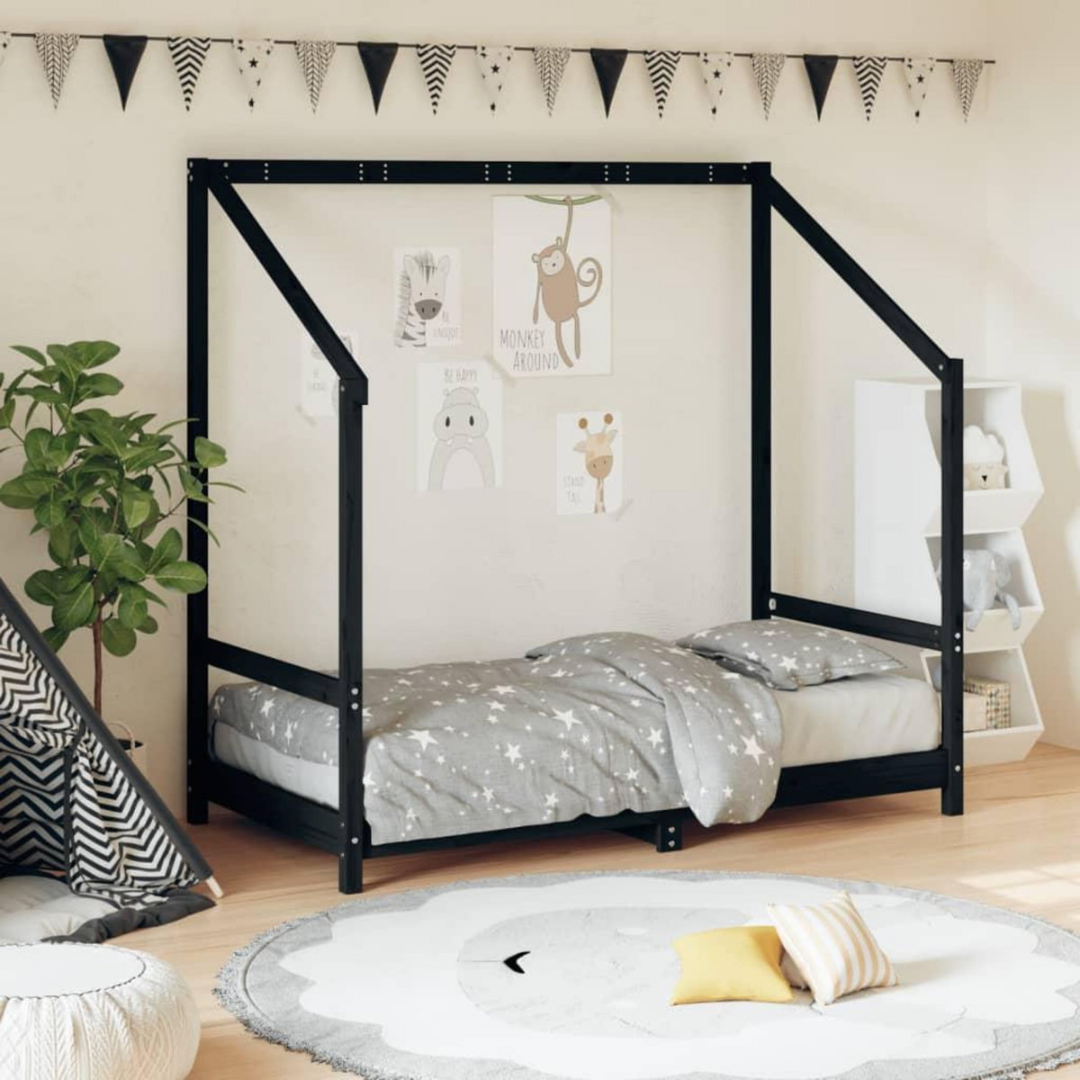 VIDAXL Cadre de lit pour enfant noir 80x160 cm bois de pin massif