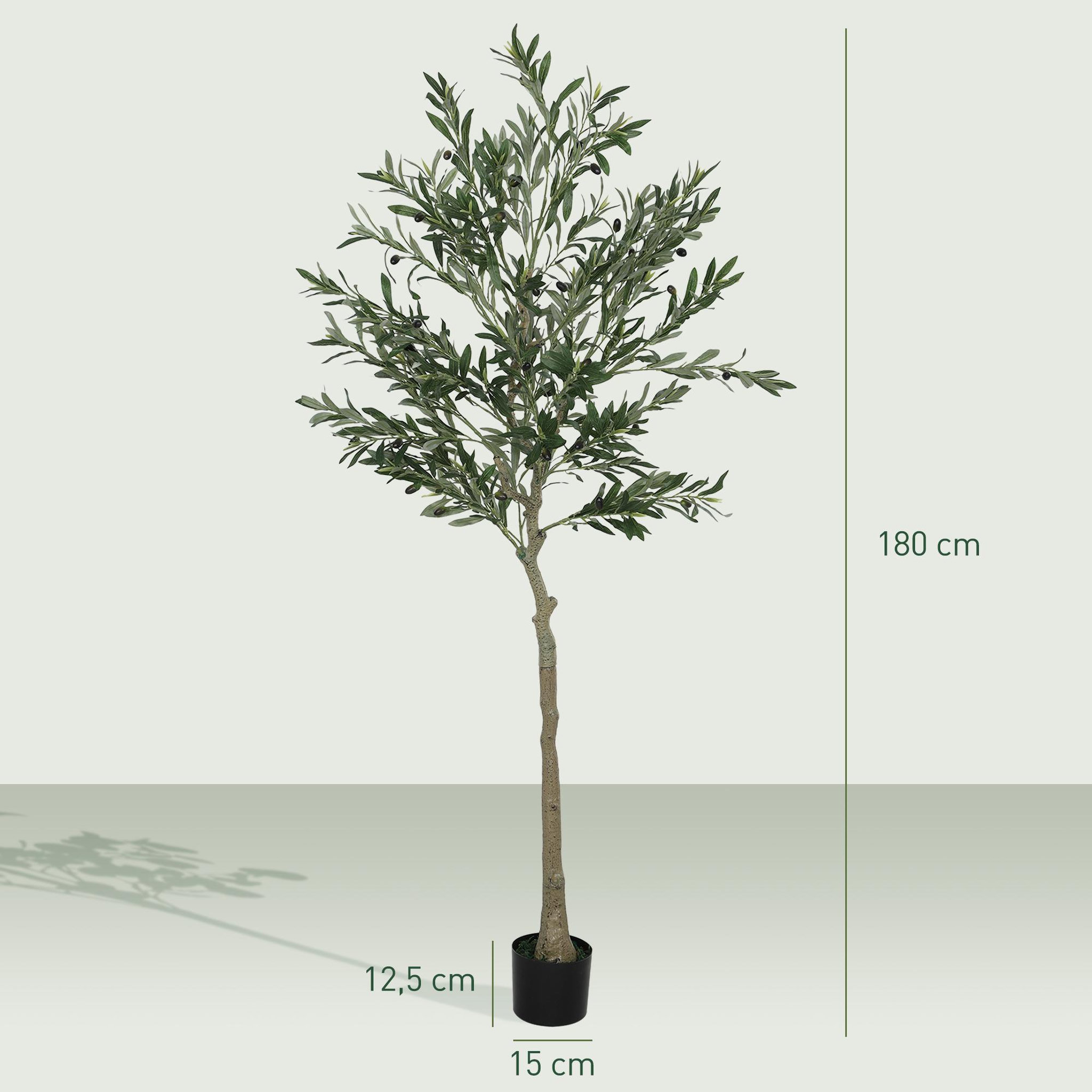Voir la diapositive 3 : HOMCOM Olivier artificiel H.180 cm - grand réalisme - 900 feuilles en soie, 40 olives - mousse effet lichen pot inclus